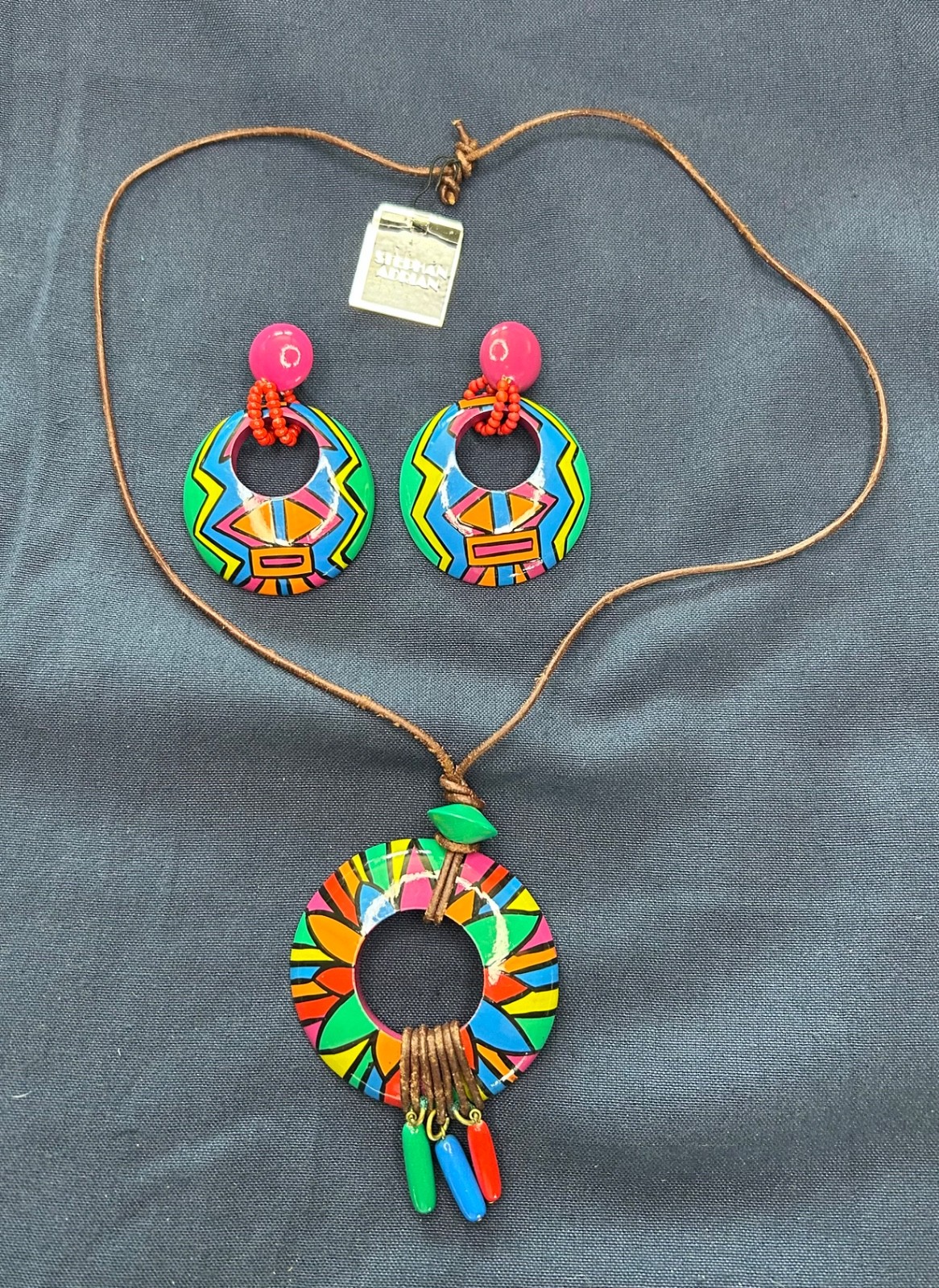 African-Style Necklace and Earrings with Leather Strap By: Stephan Adrian