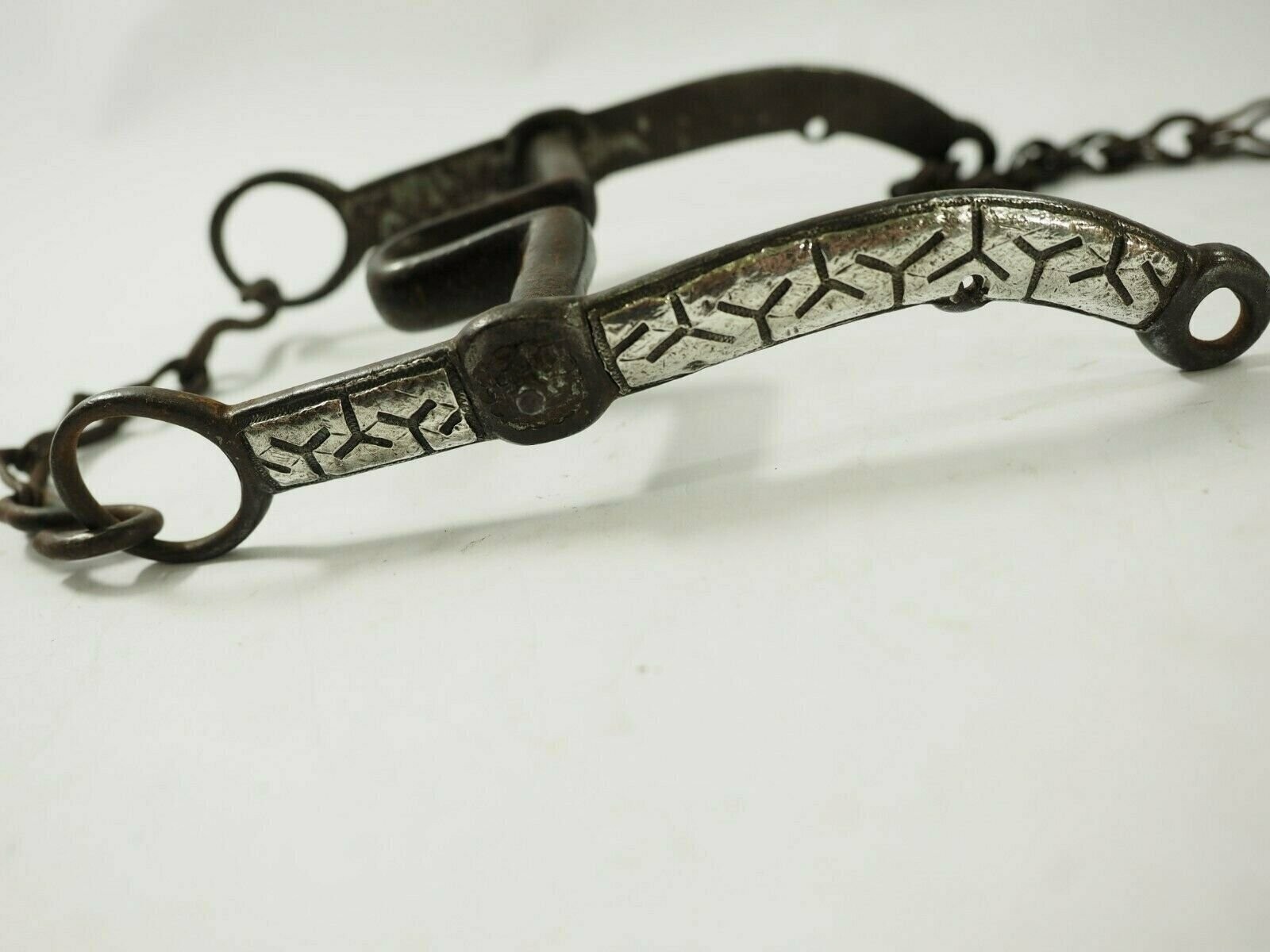 Antique hand forged Horse Bit with applied overlaid Silver and Copper