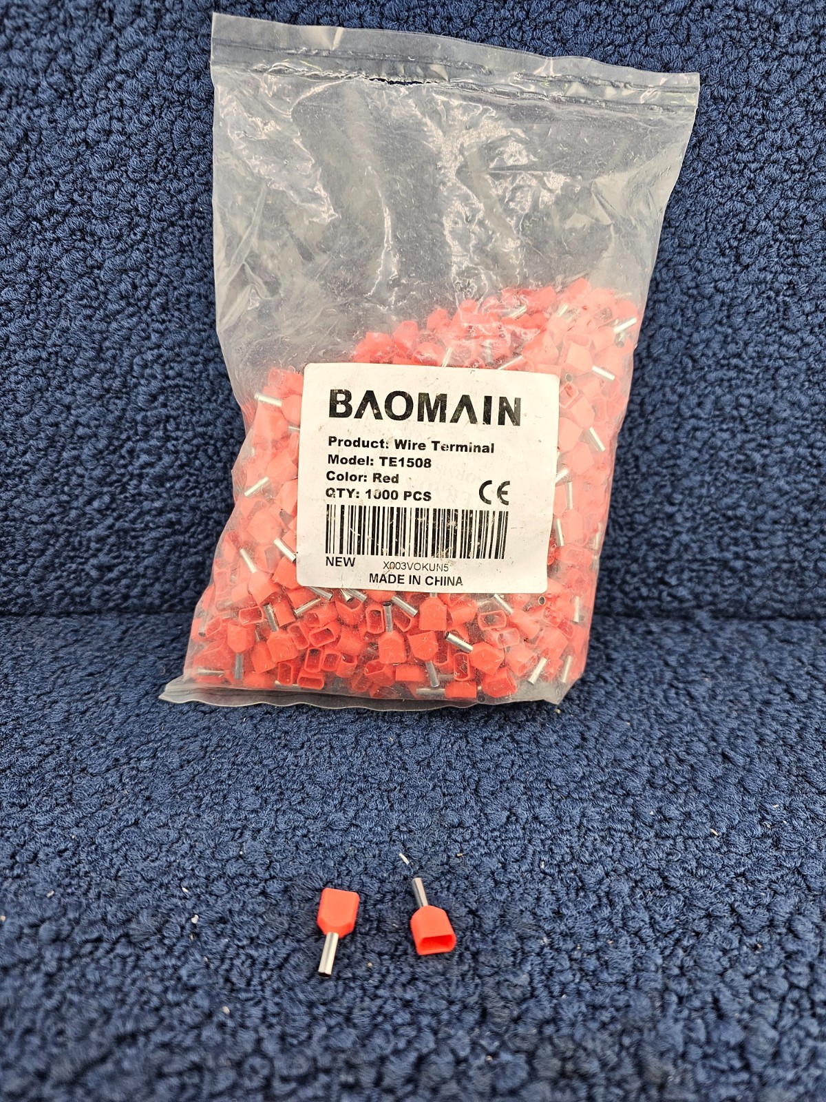 (QTY 1000) BAOMAIN TE1508: Wire Copper Crimp Connector Insulated Ferrule
