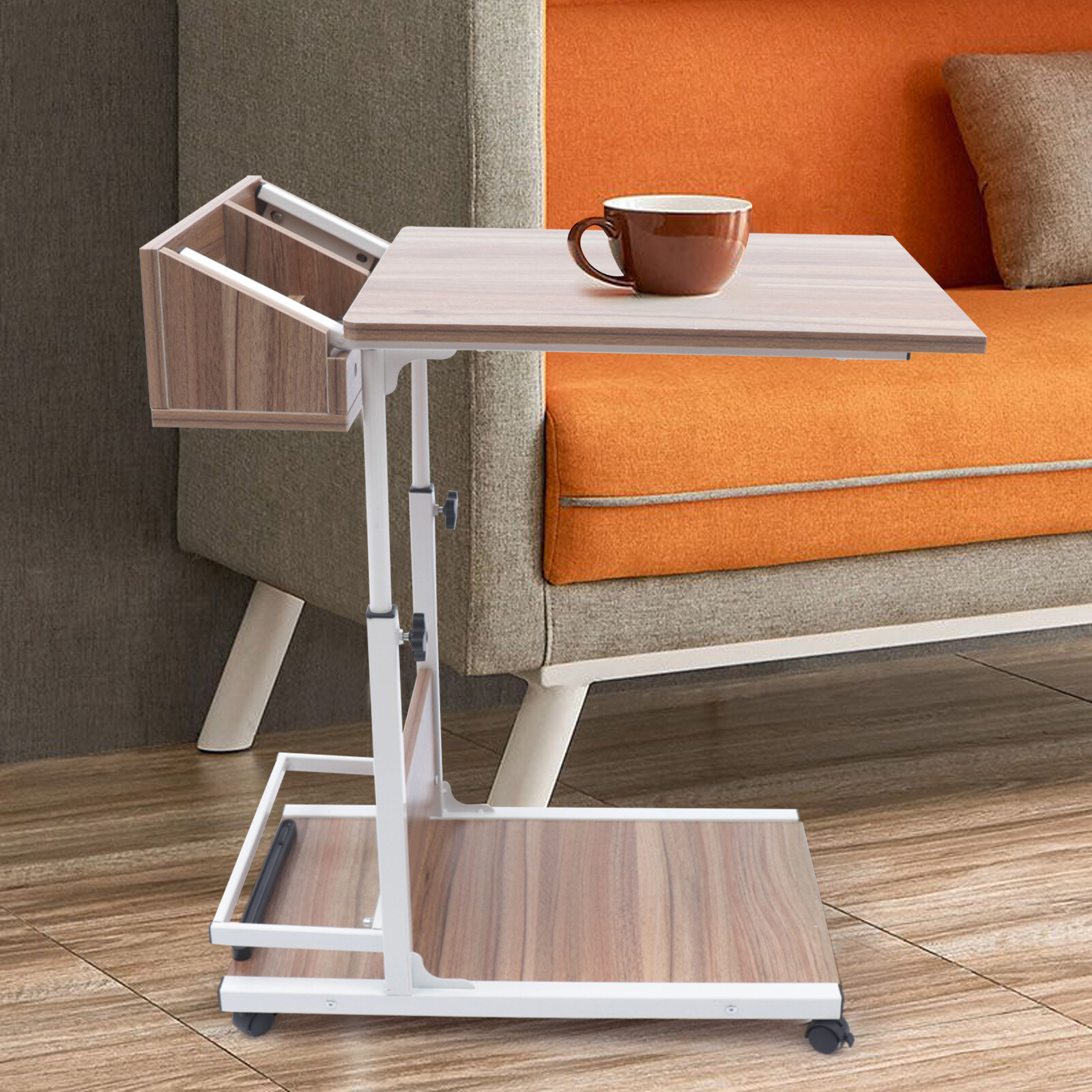 Adjustable Height Laptop Desk Rolling Bedside Table Computer Over Bed Standing !