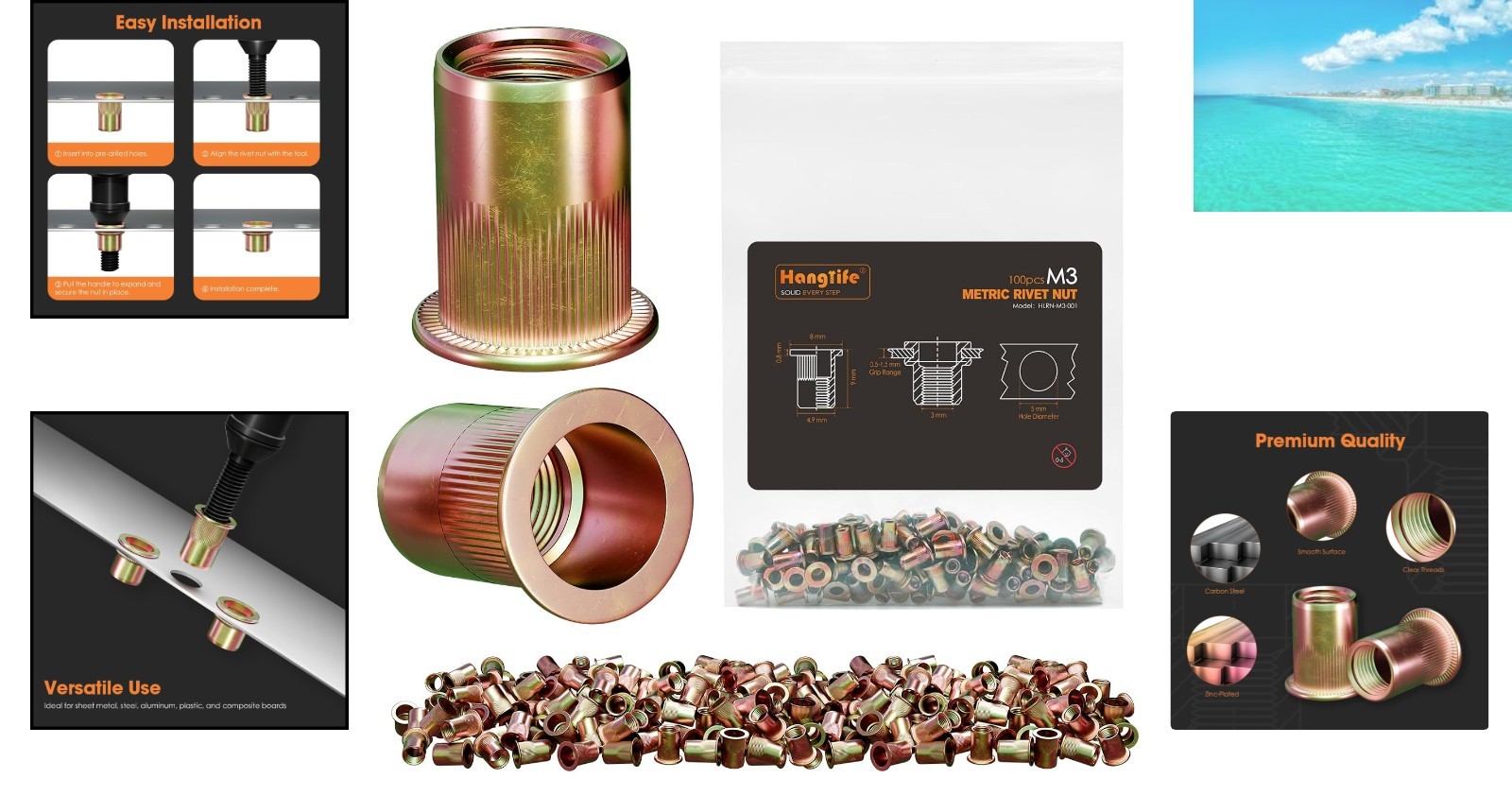 Flat Head Rivet Nuts M3 - 100 Carbon Steel Nutserts for Versatile Use