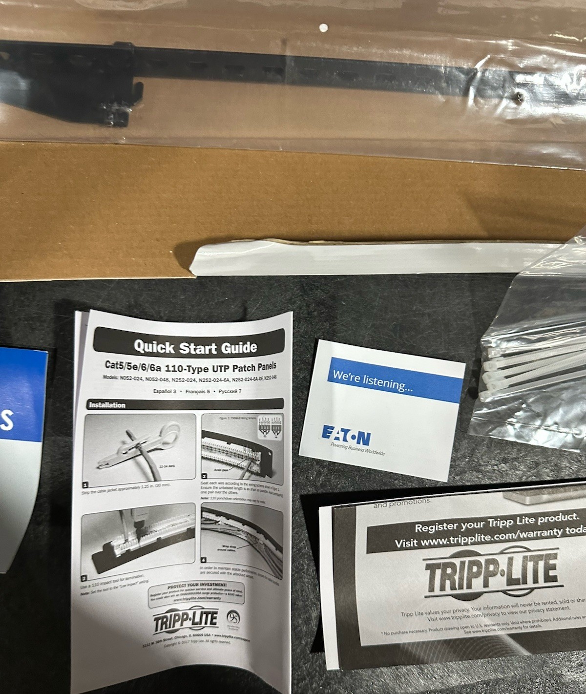 Tripp Lite 24-Port Cat6a Patch Panel Model N252-024-6A Black 19"