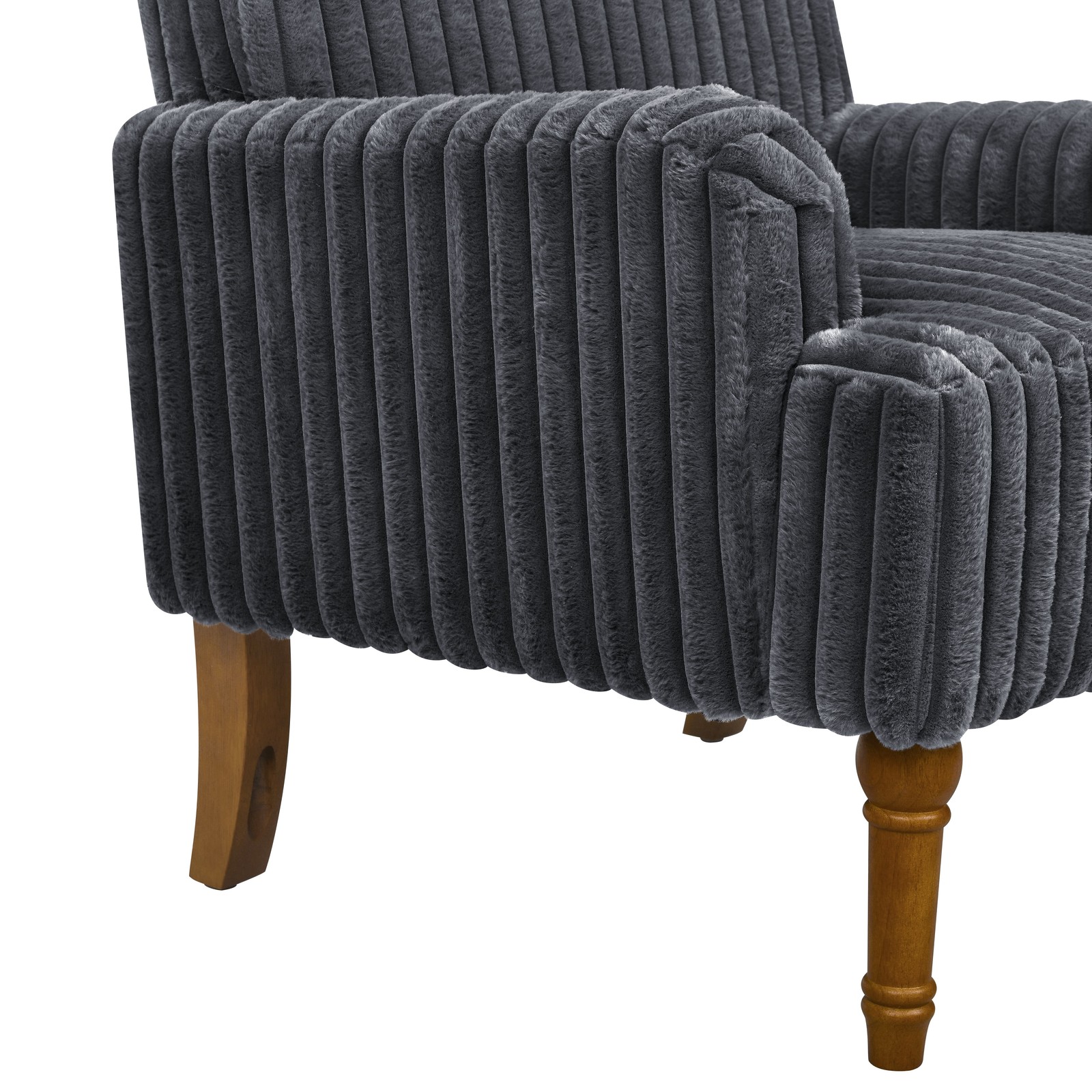 Dark Gray Wide Wale Corduroy Accent Chair Solid Wood Legs Living Room