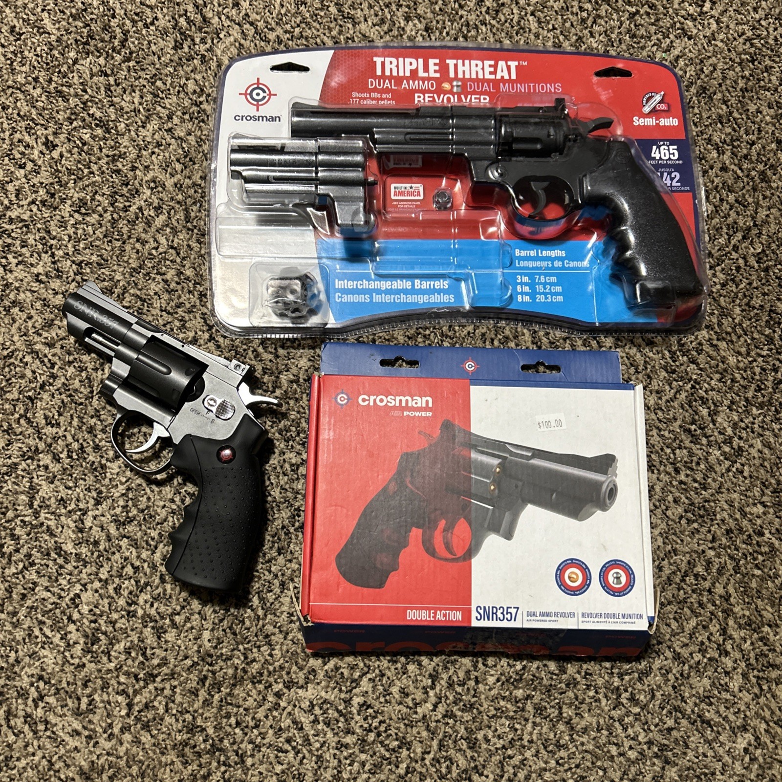 2 Crosman SNR357 Triple Full Metal Snub Nose CO2 .177 Air Gun Pistol Revolver