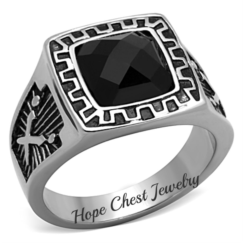 CLEARANCE--------- MEN'S STAINLESS STEEL BLACK CUSHION CZ RING SIZE 8, 10