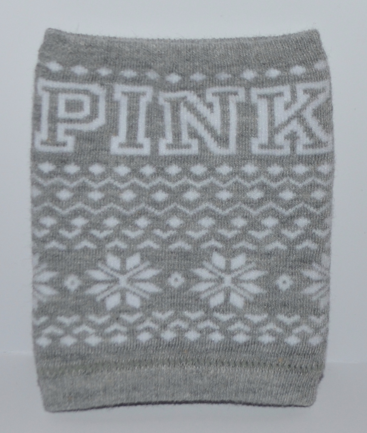 VICTORIA'S SECRET PINK GRAY SWEATER KOOZIE DRINK SODA LOTION BOTTLE HOLDER COVER