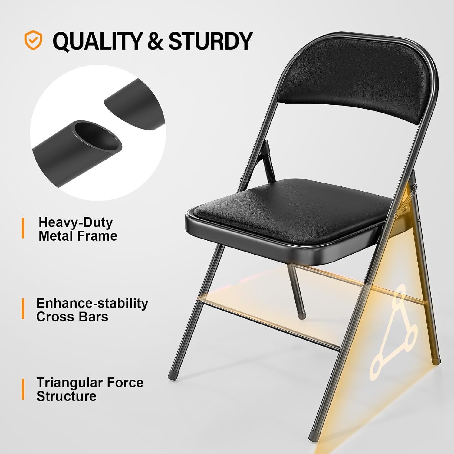 6 Pack Folding Chairs Padded Seats, Metal Frame Pu Leather Seat & Back, 350 lbs