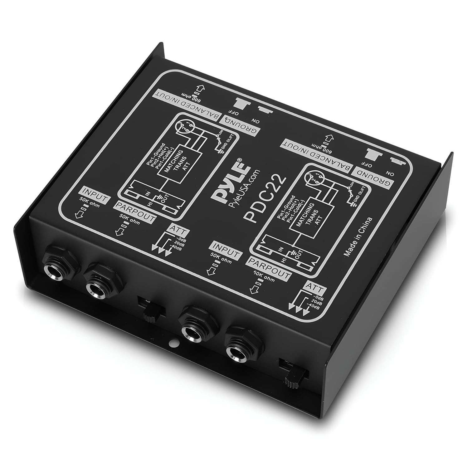 Caja audio directa pasiva PRO DI elimina zumbido entrada guitarra bajo negro
