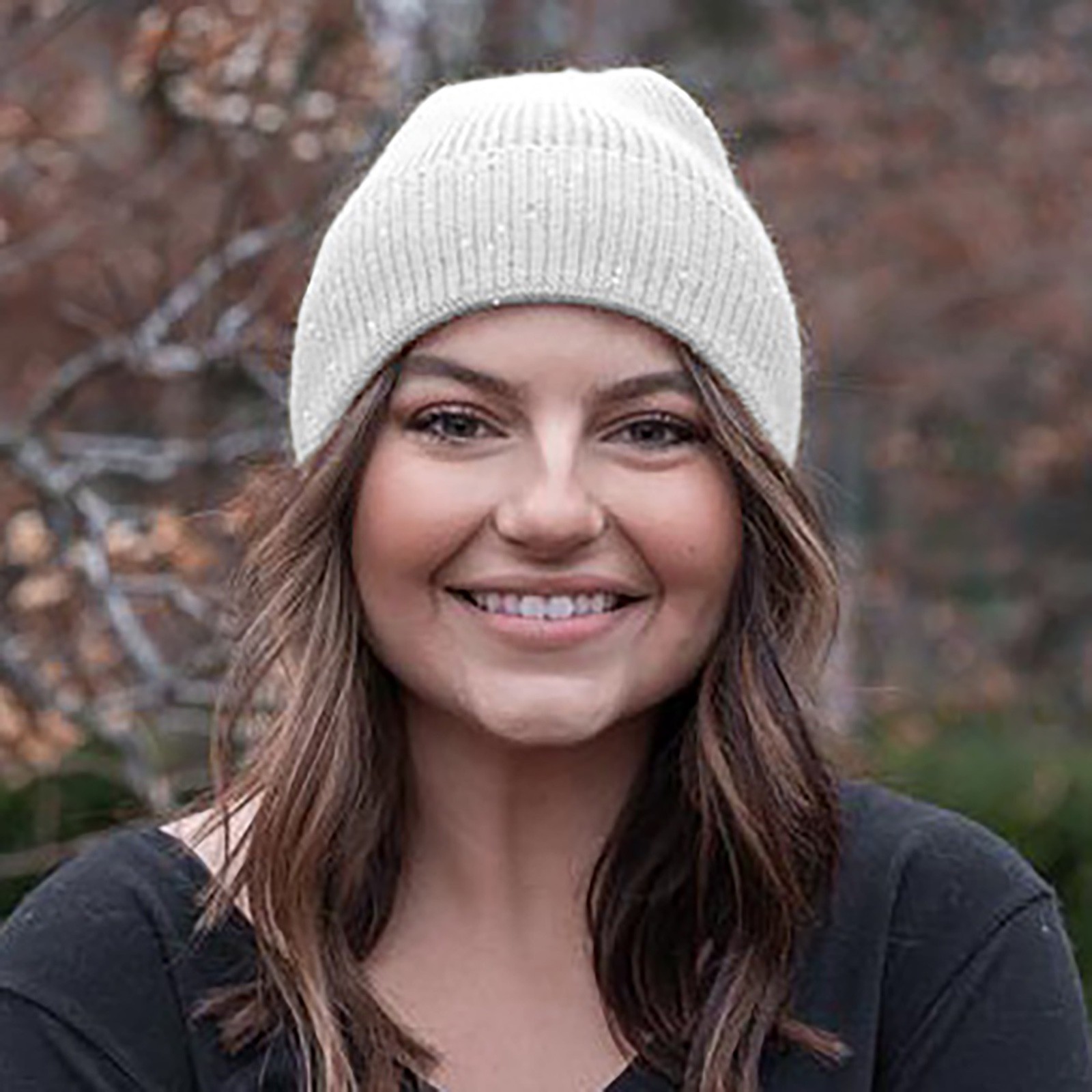 Winter Beanie Rib Knit Hat Women's Ivory Cream Shimmer Sparkle Glam Glitter