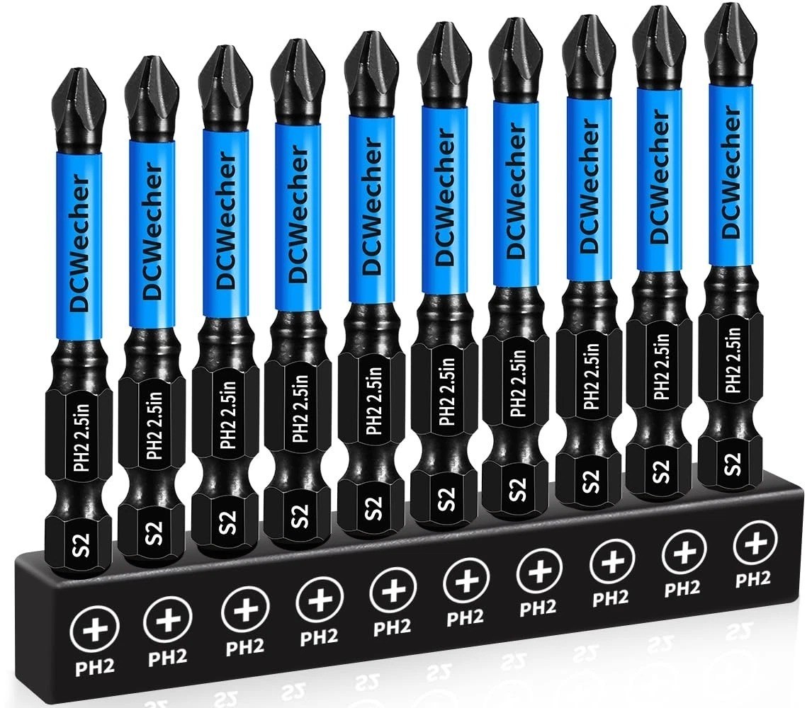 10PCS #2 Phillips Impact Driver Bits 2.5" Magnetic S2 Steel 1/4 Hex Shank