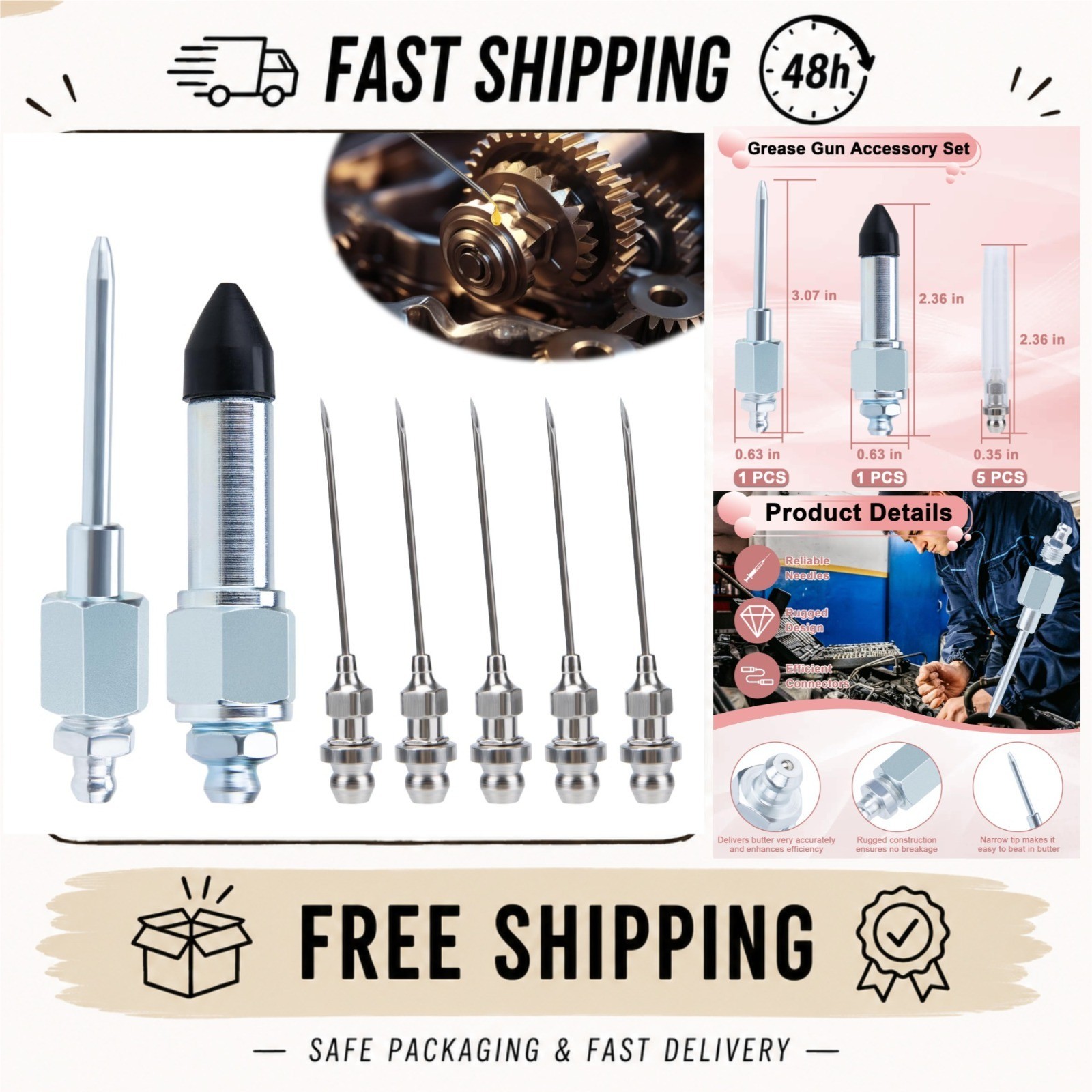 BFXM 7PCS Grease Gun Needle Tips Kit for Narrow Spaces