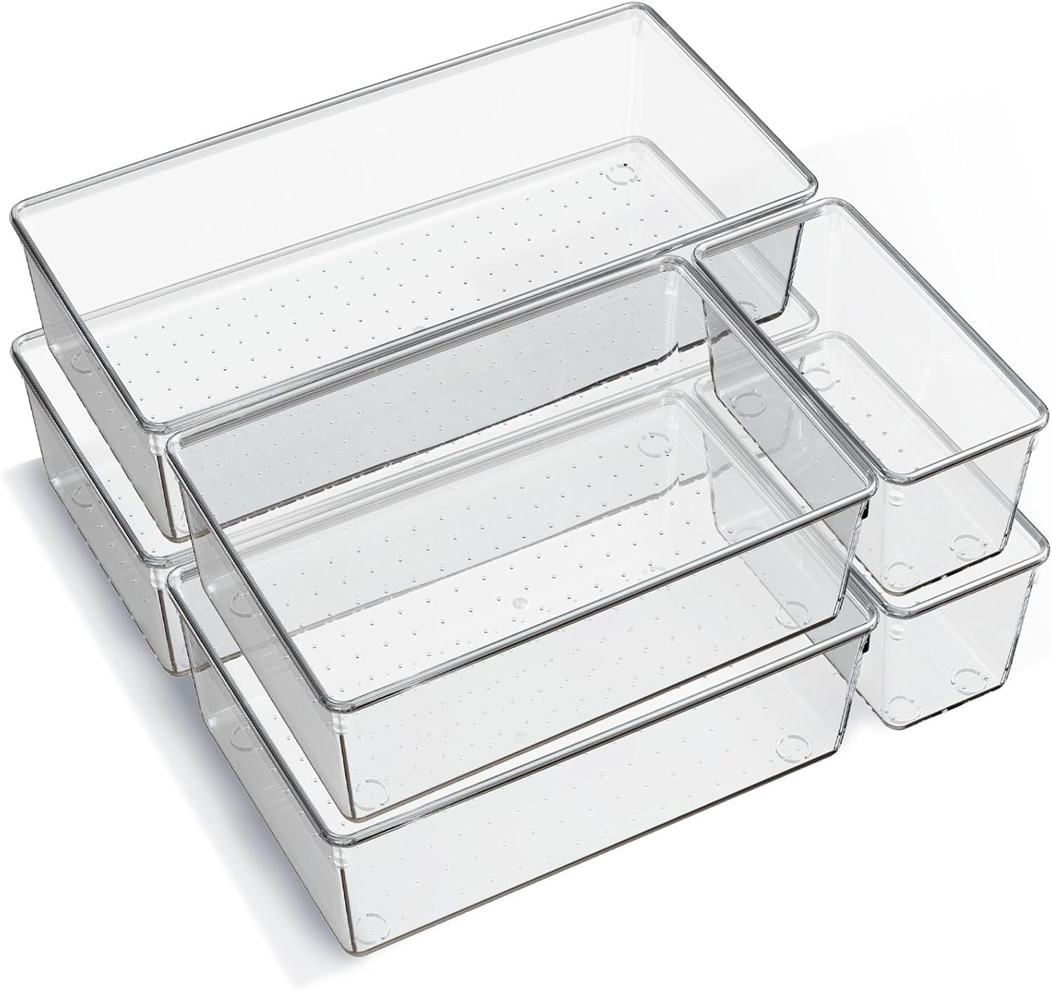 6 Pack Large Clear Plastic Drawer Organizer Trays Acrylic Kitchen Organization