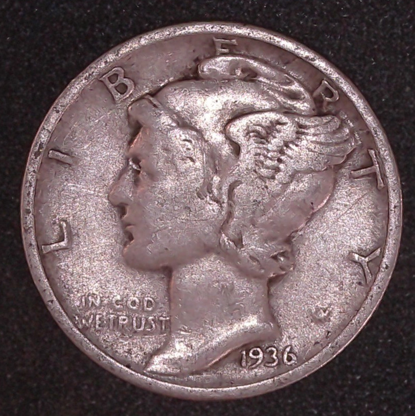 1936-P Mercury Winged Liberty .10c Dime 90% SILVER Philadelphia Mint