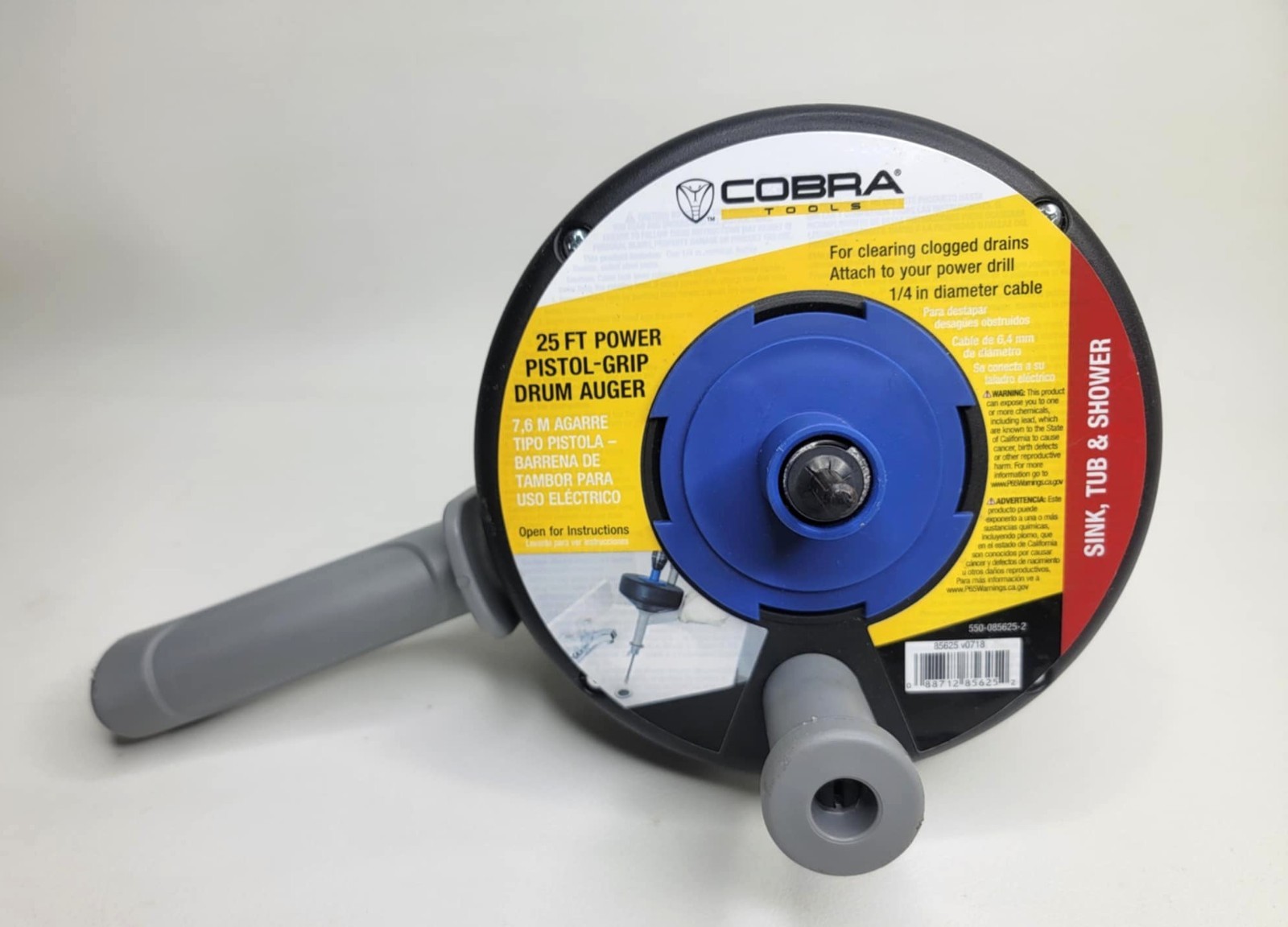 Cobra Tools 1/4 In X 25 Ft Pistol Grip Power Drum Drain Auger MPN 85625 v0718