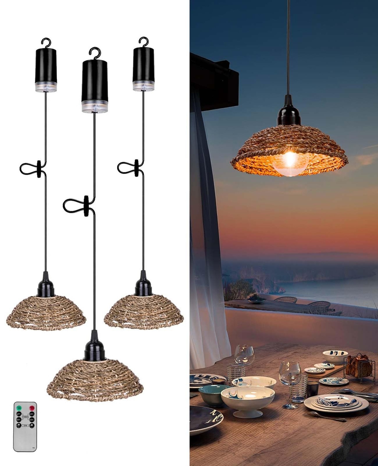 Outdoor Chandelier Lights Waterproof, Battery Operated Pendant Lights for Gaz...