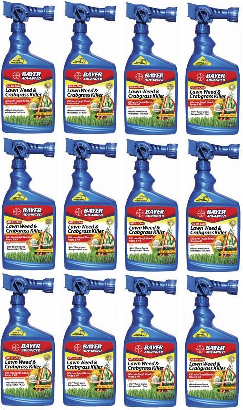 Bayer 704080A 32 oz Hose End All in 1 Lawn Weed & Crabgrass Killer Spray - 12 Pk