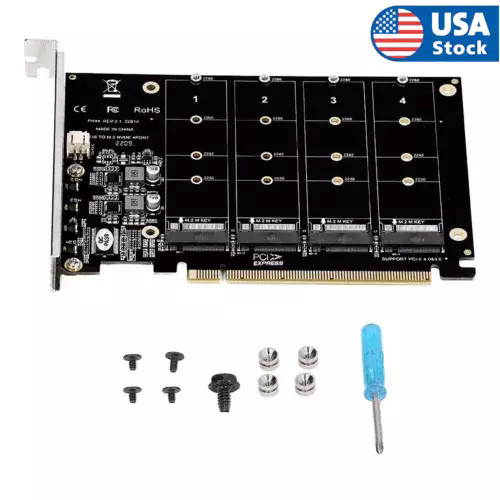 4-Port M.2 NVME SSD to PCIe 3.0 4.0 X16 Connector Expansion Card 4 x 32Gbps USSG