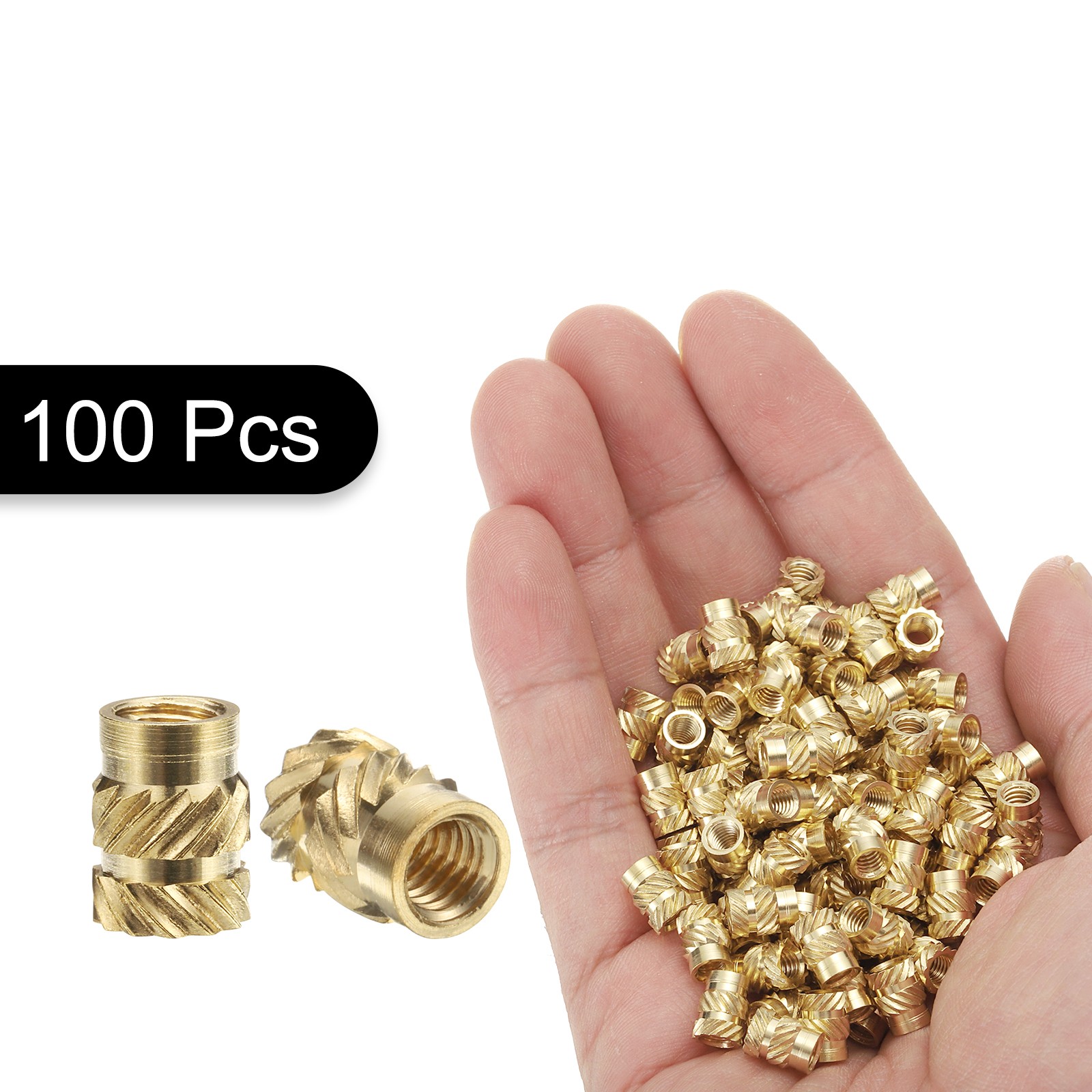 100pcs M4 Threaded Inserts Brass Heat Set Insert M4x8mm, OD 6mm Knurled Nuts