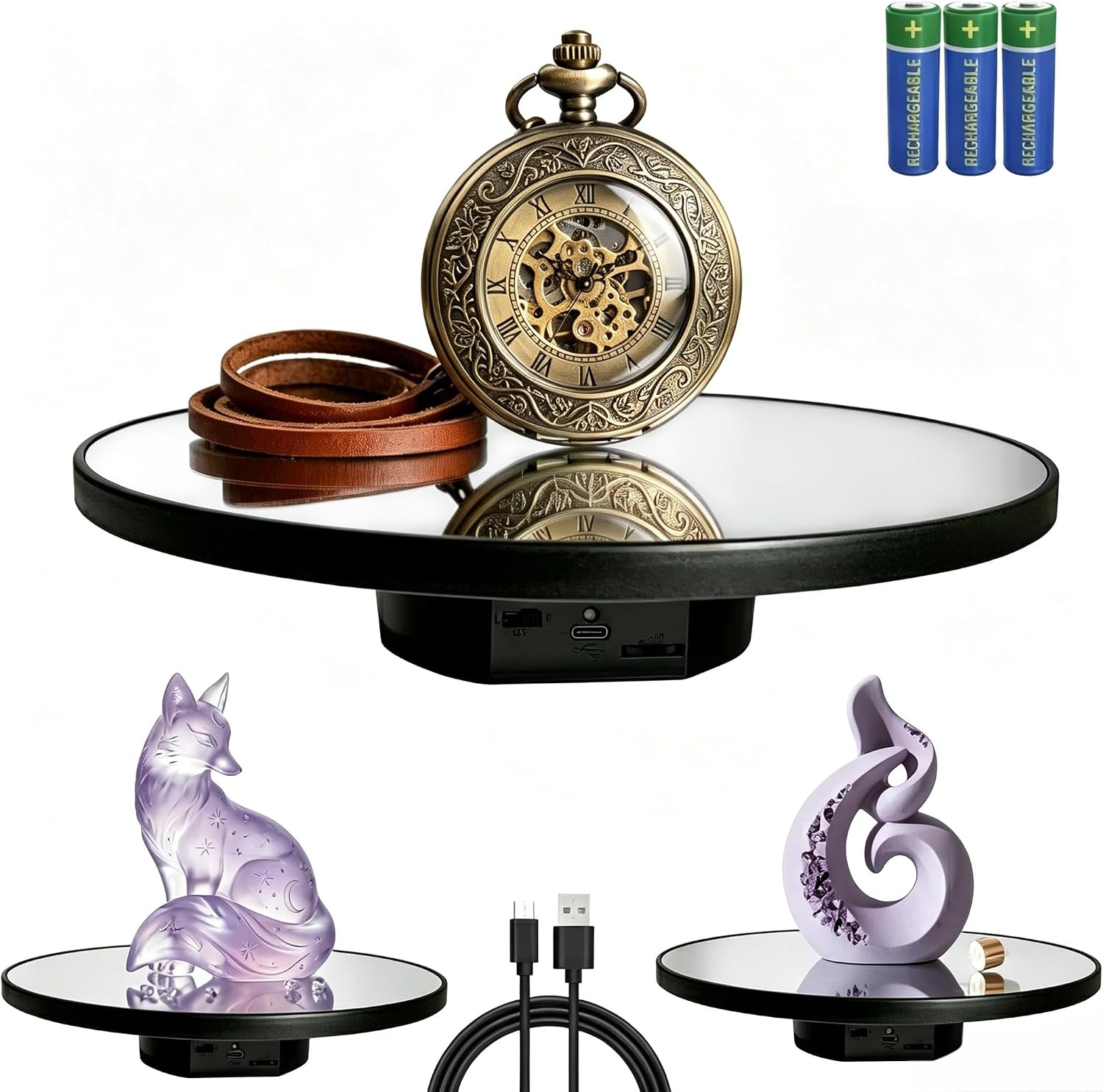 Motorized Rotating Display Stand, 10inch /11Lbs Load ,Mirror Cover ，360 Degree E