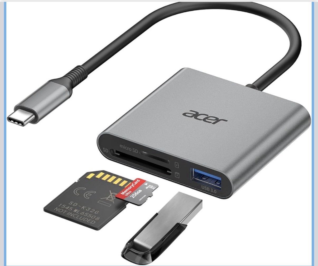 Acer SD Card Reader USB C, 3 in 1 Memory Card Reader with Dual Slots & USB 3....