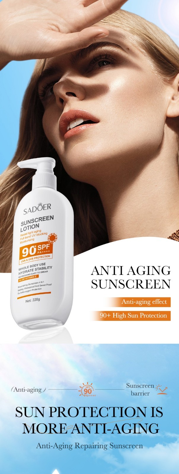 Sunscreen Lotion whole Body 90SPF Hydrate Refreshing Moisturizing Water Proof