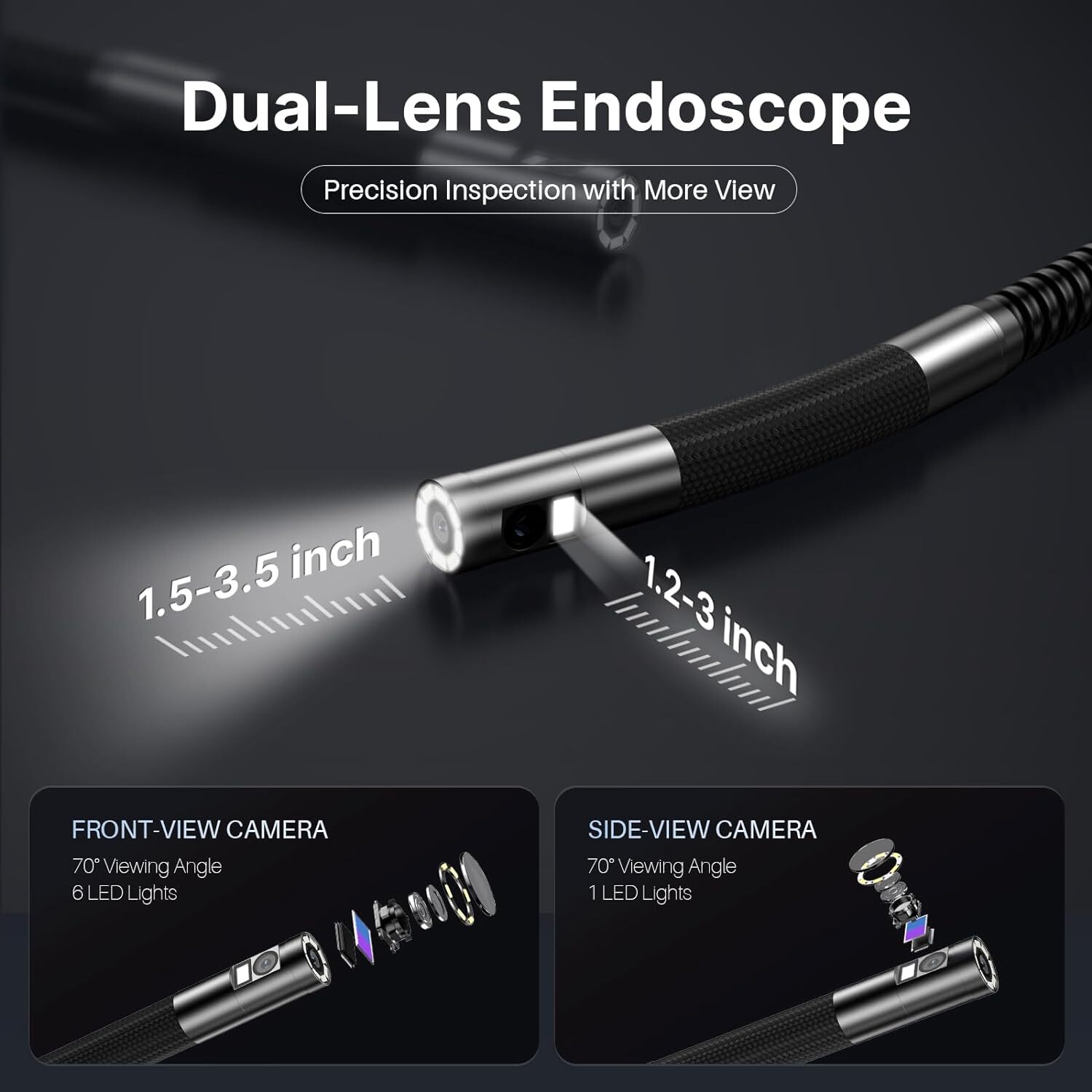 OIIWAK 5" Inspection Camera 360° Articulating 8MM Borescope Endoscope Camera 4ft