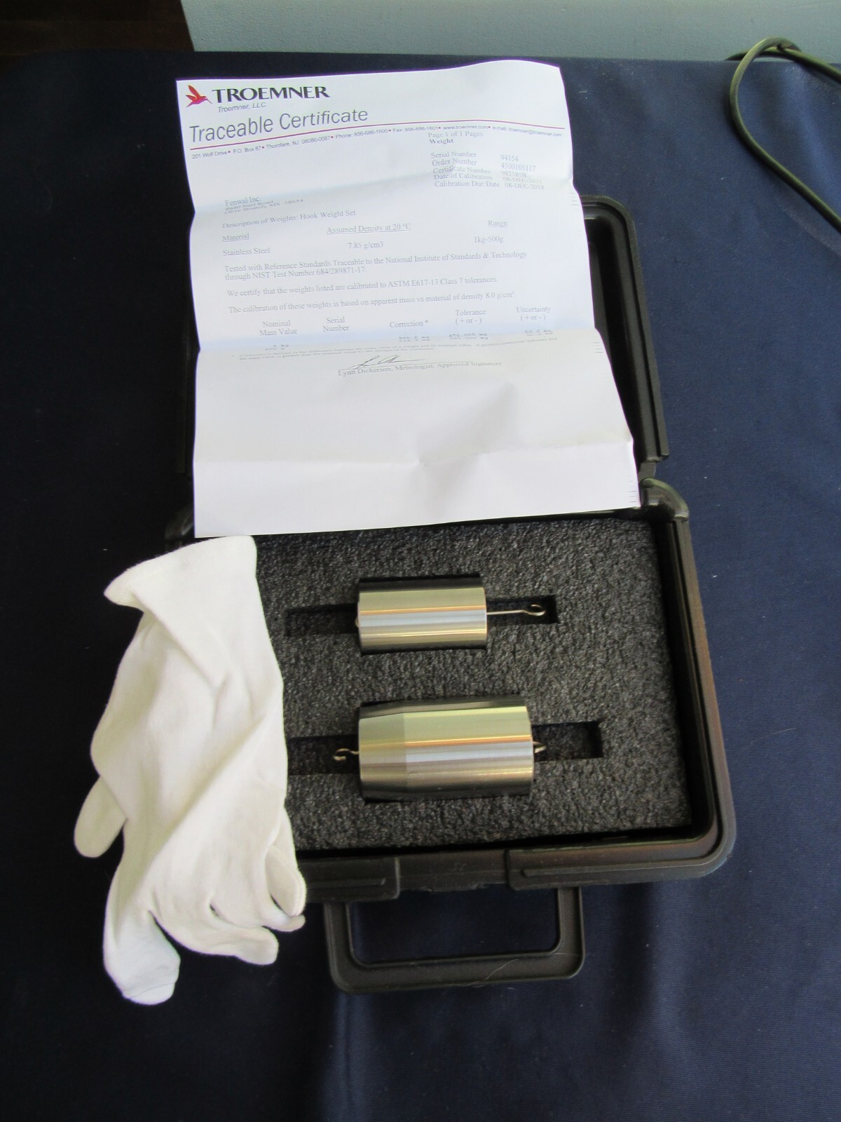 TROEMNER CALIBRATION WEIGHT SET ,1Kg, 500g, CLASS 7 WITH CASE, EXCELLENT!