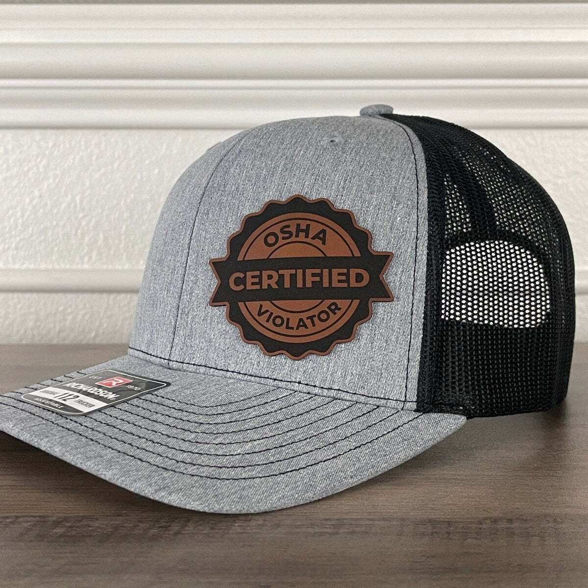 Certified OSHA Violator Funny Blue Collar Side Leather Patch Hat