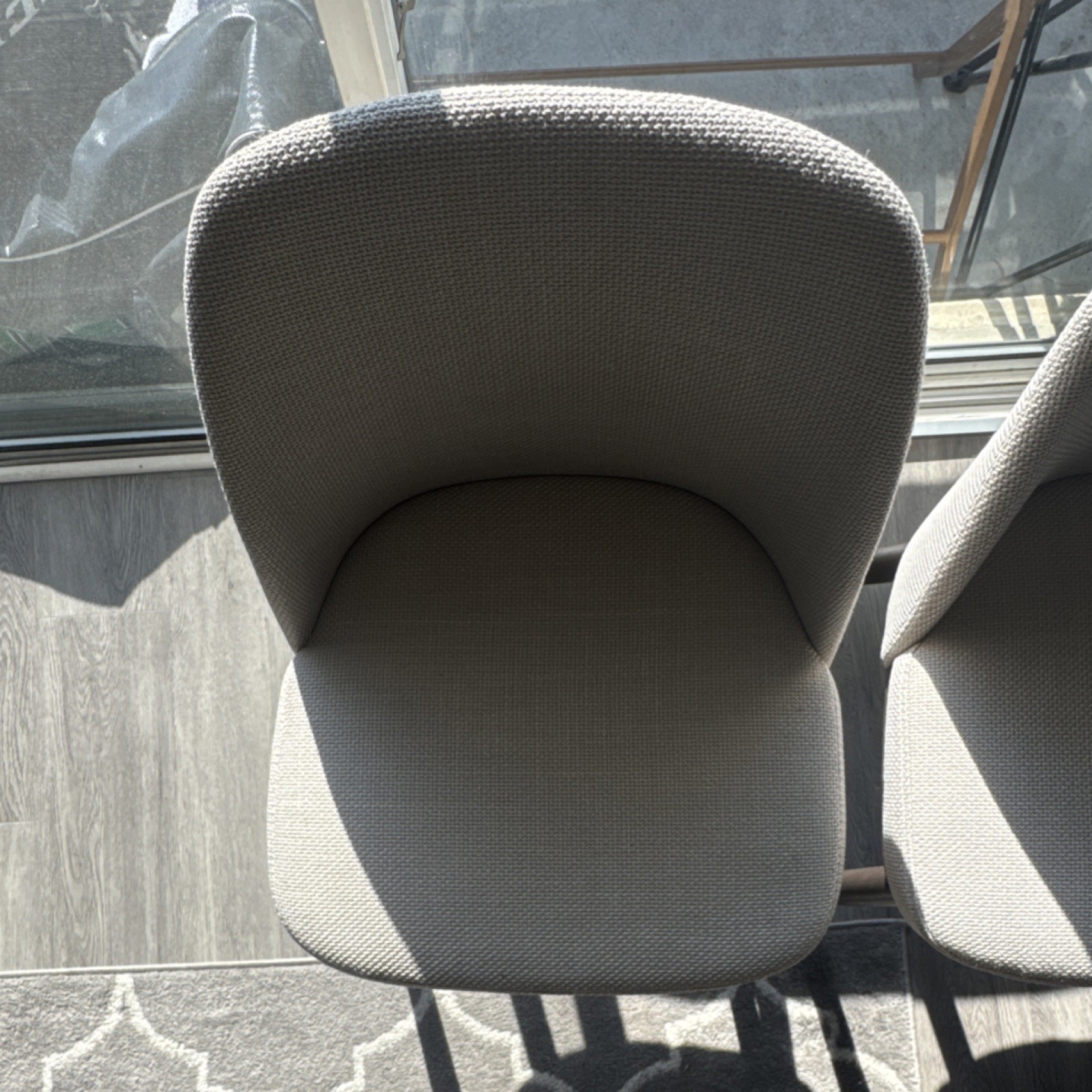 Set of 2 Modern Beige Upholstered Dining Chairs, Dark Wood Frame, Contemporary