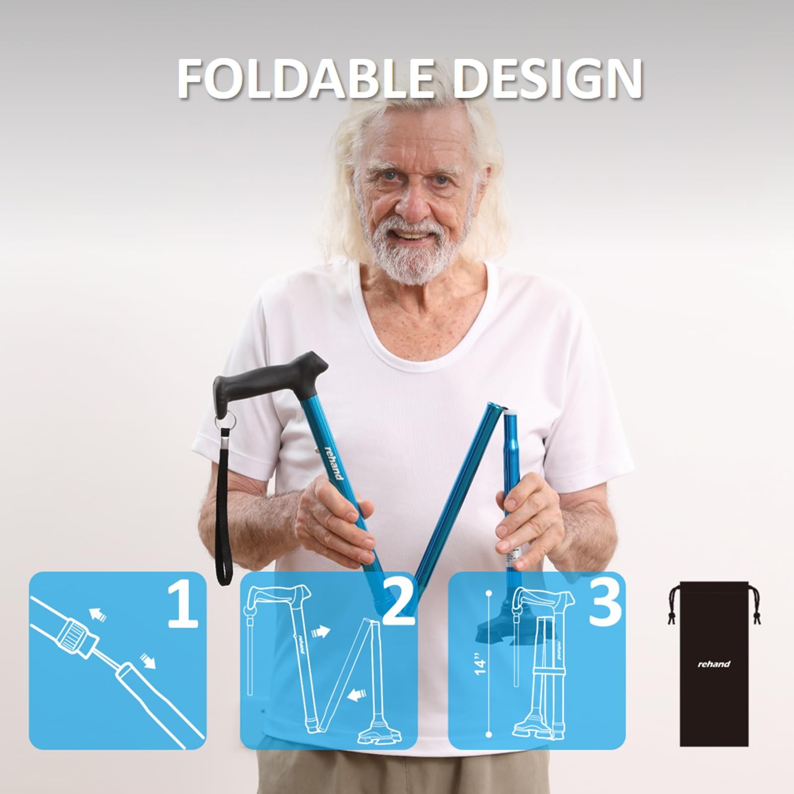 Walking Cane for Men & Women - Foldable, Adjustable, Lightweight, Self Standi...