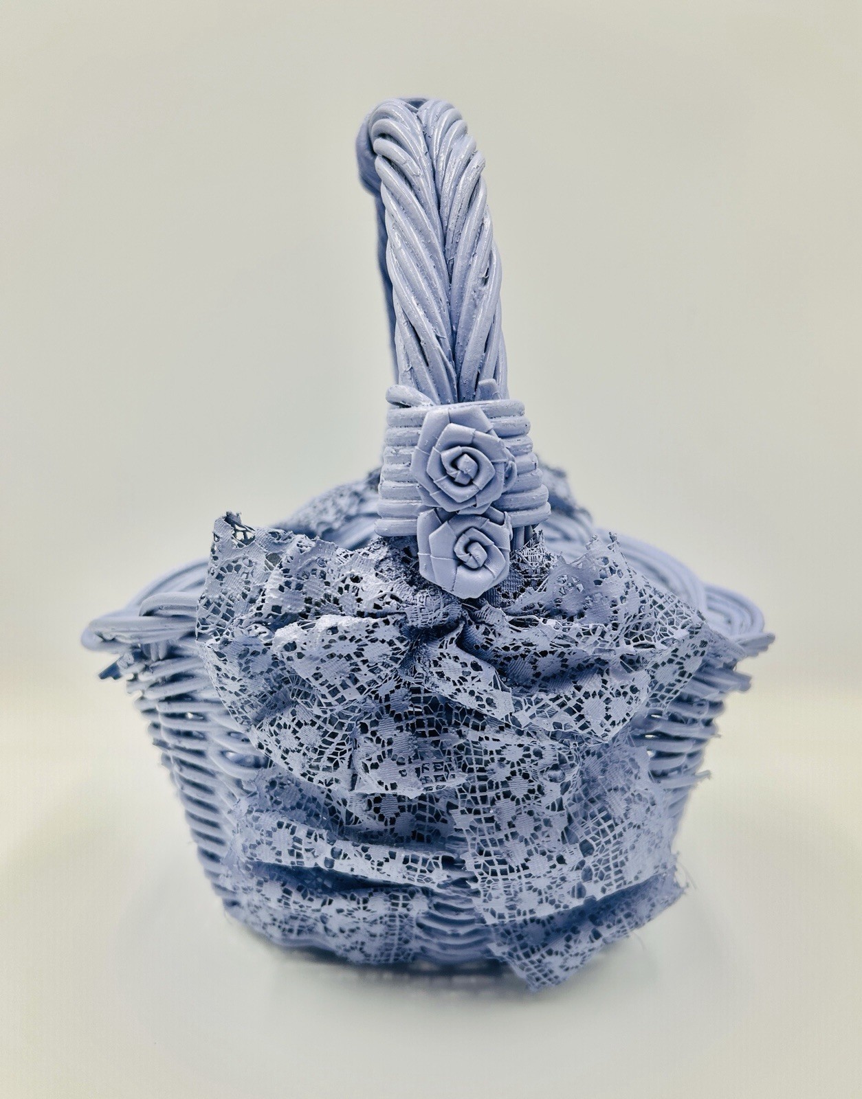 French Lilac Wicker & Lace Basket, 10 1/2”