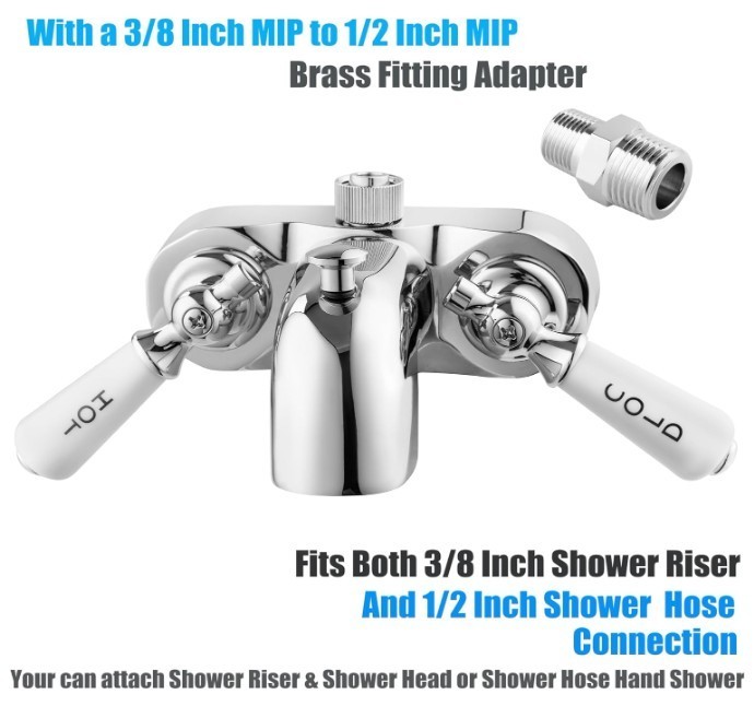 Heavy Duty Bathcock Diverter Shower Attachment for Clawfoot Tub Faucet 2 Lever