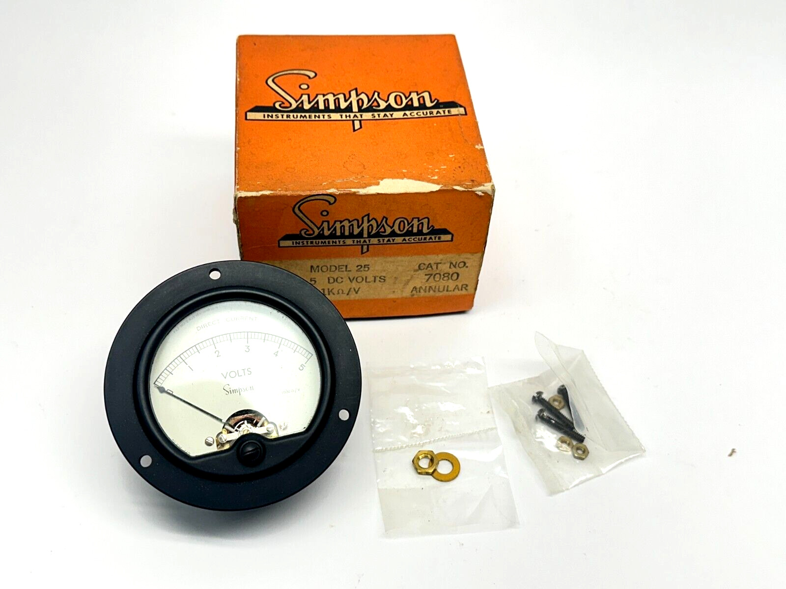 Simpson 7080 Model 25 3.5" Analog Panel Meter Round 0-5VDC