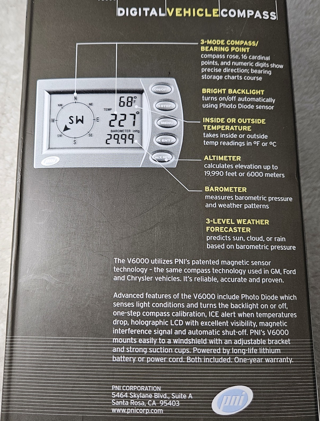 PNI V6000 Digital Vehicle Compass and Weather Station for Cars