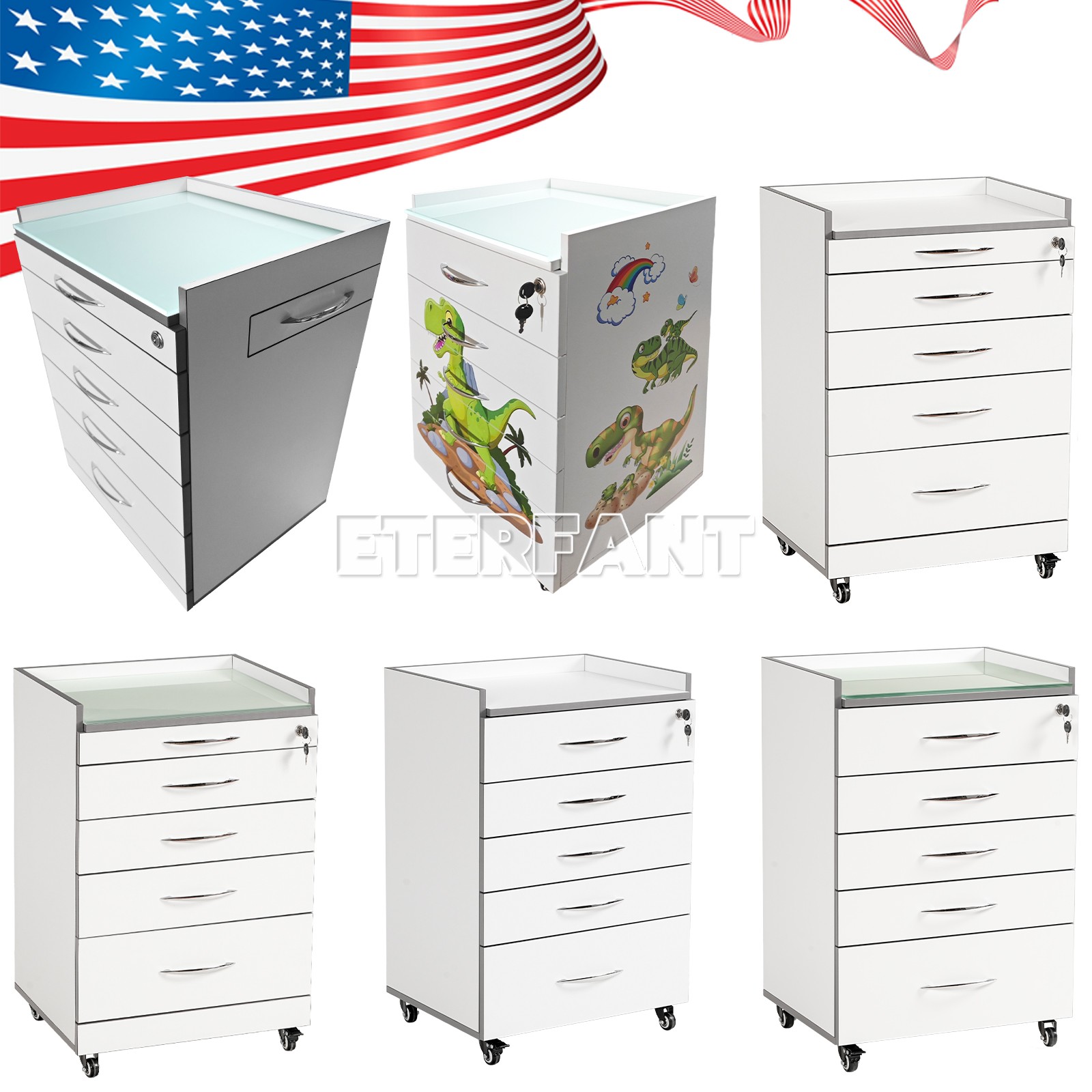 Dental 3/4/5 Drawers Medical Wooden Storage Cart/Trolley Mobile Rolling Cart