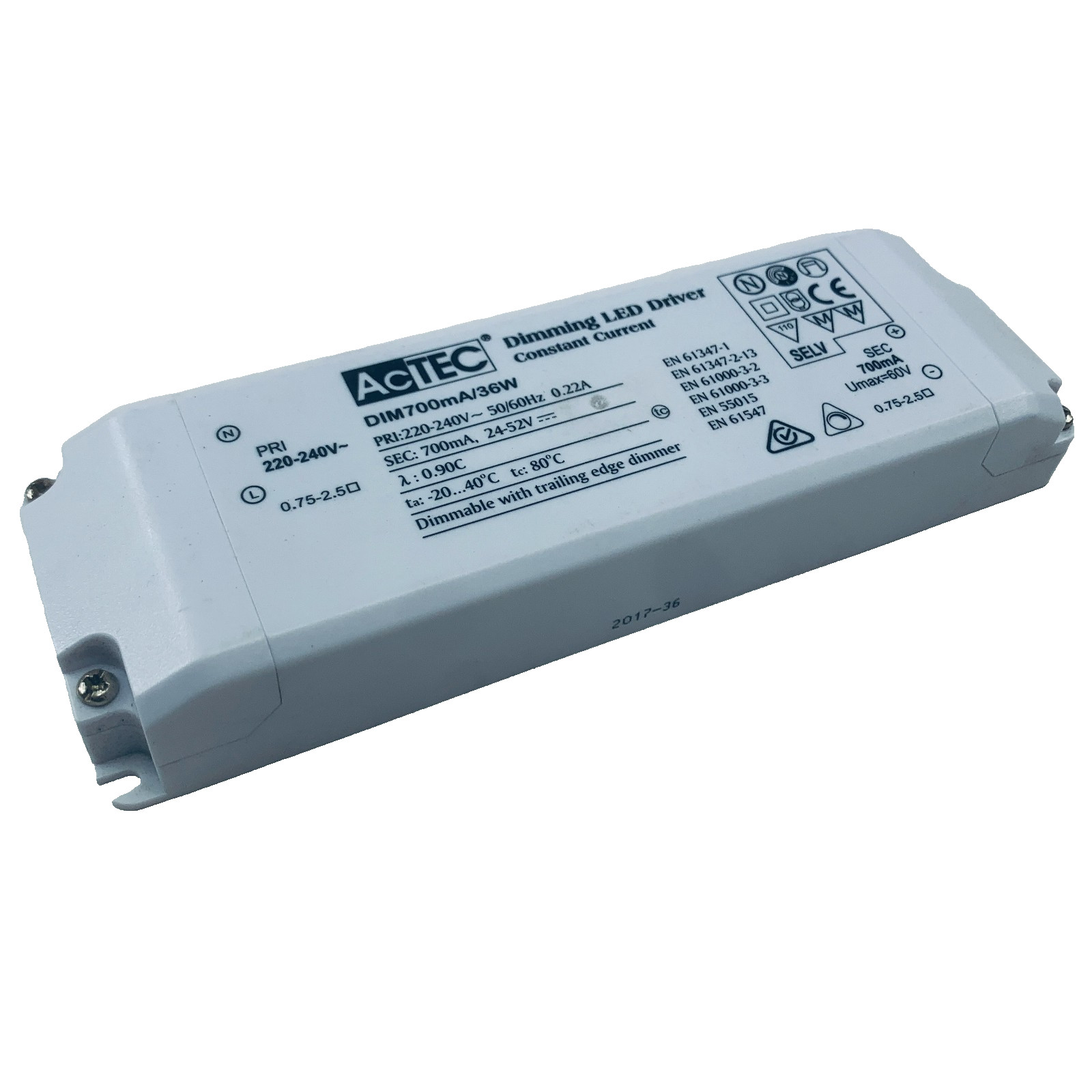 ACTEC DIM700mA/36W Dimming LED Driver Constant Current Sec: 24-52VAC/DC 700mA