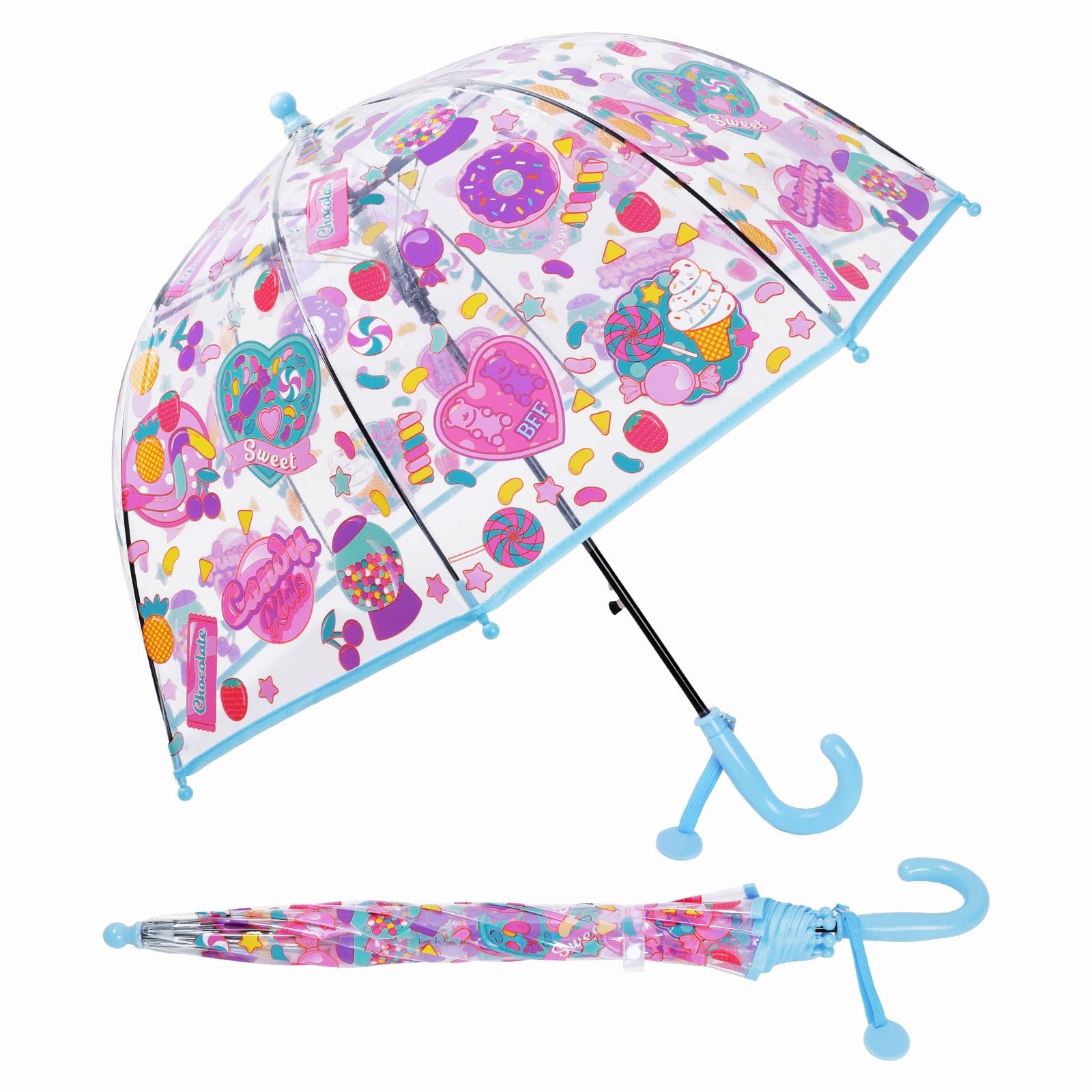 Kids Umbrella Clear Bubble Umbrellas for Rain,Transparent Dome Safety Windpro...