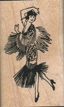 Flapper Twirling 1 1/2 x 2 1/4" Mounted Rubber Stamp, People Stamp, Lady Stamp