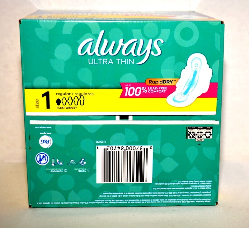 Always Ultra-Thin Pads Size 1 Regular Absorbency Unscented with Wings 96 Count