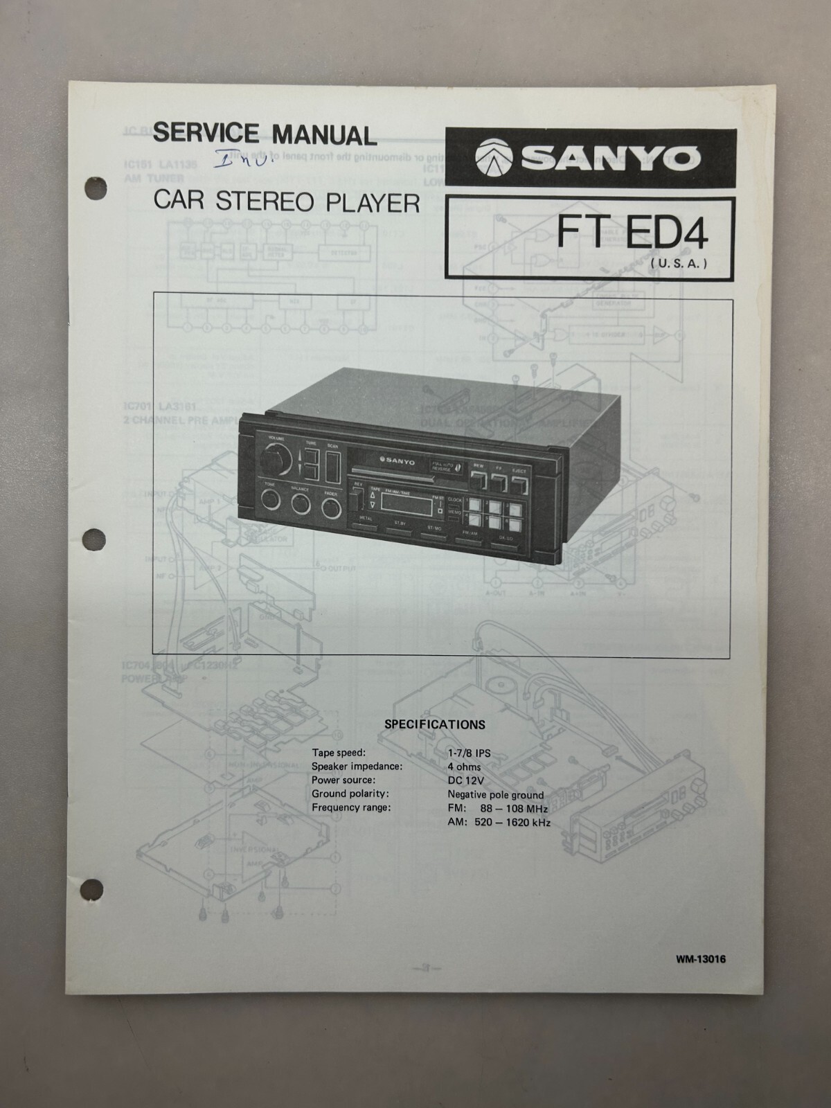 Sanyo FT ED4 Original Service Manual Free Shipping