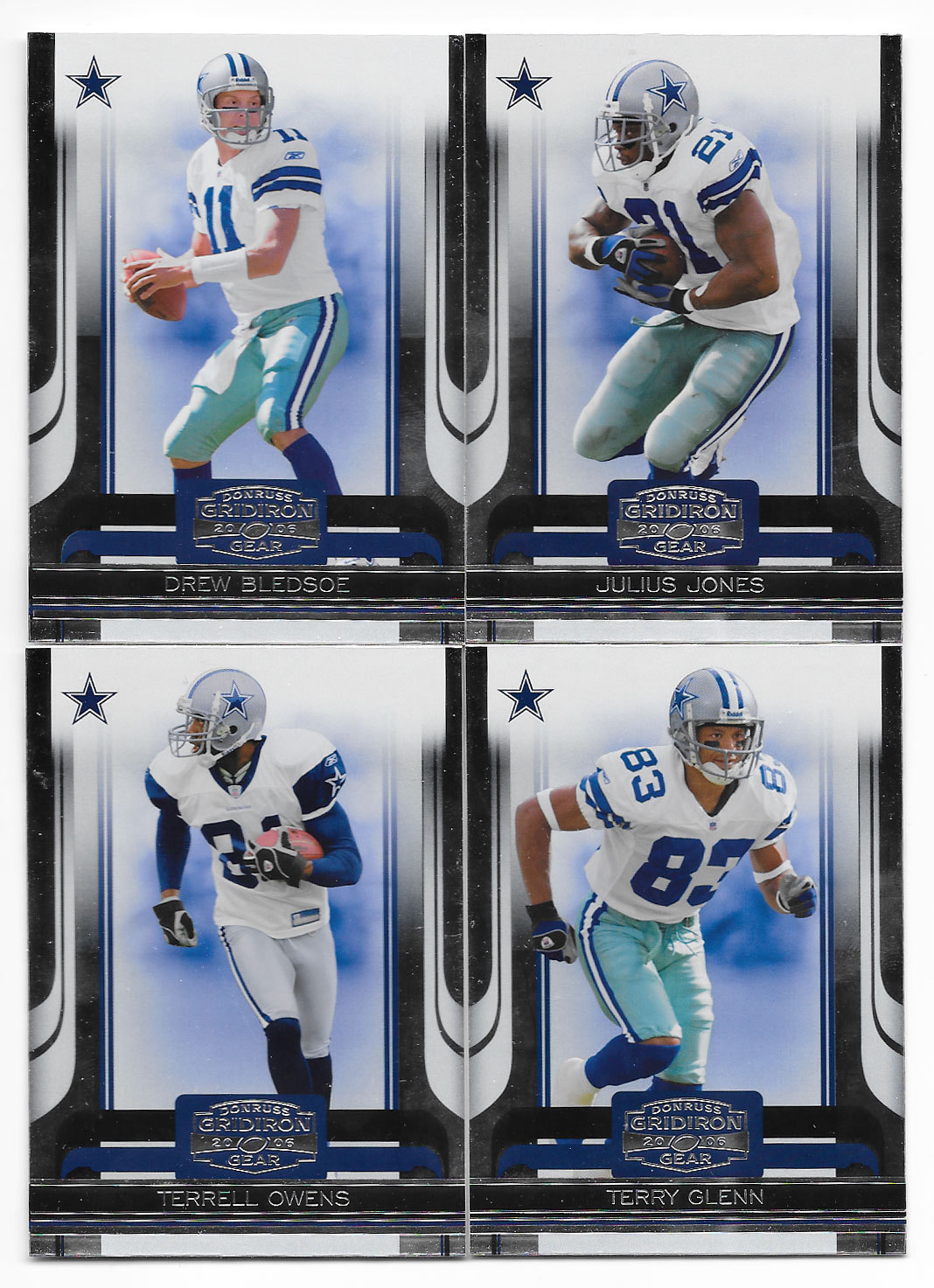 2006 Donruss Gridiron Gear Dallas Cowboys base team set (4 cards)