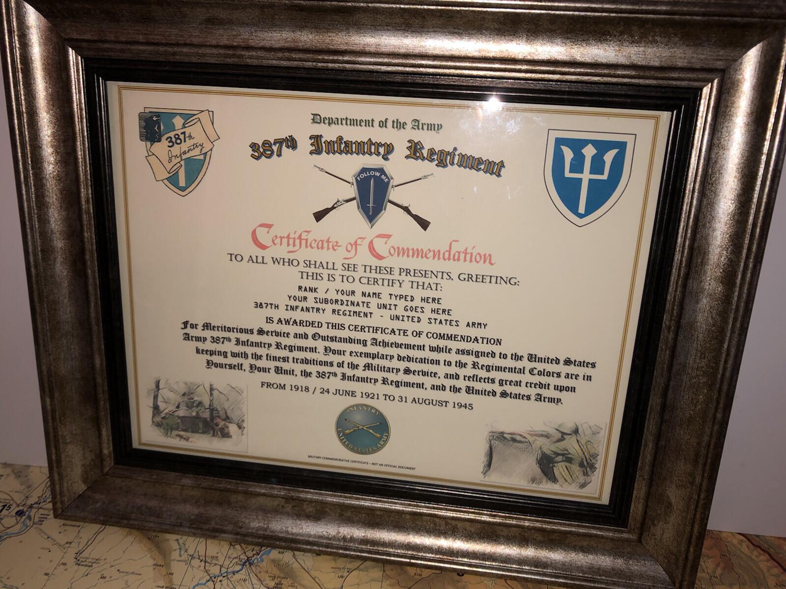 387TH INFANTRY REGIMENT / COMMEMORATIVE - CERTIFICATE OF COMMENDATION