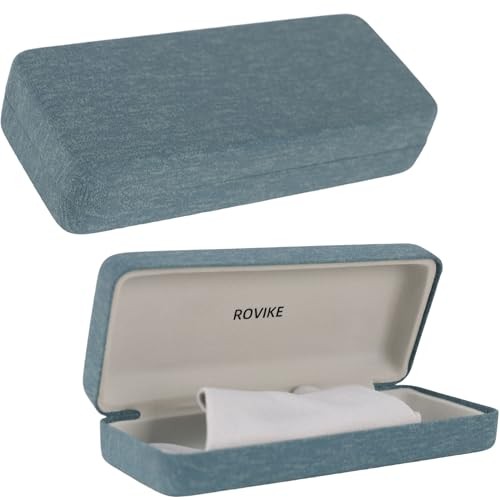 ROVIKE Hard Shell Eyeglass Case 1 Pack (Blue) with Cleaning Cloth – Fits Small