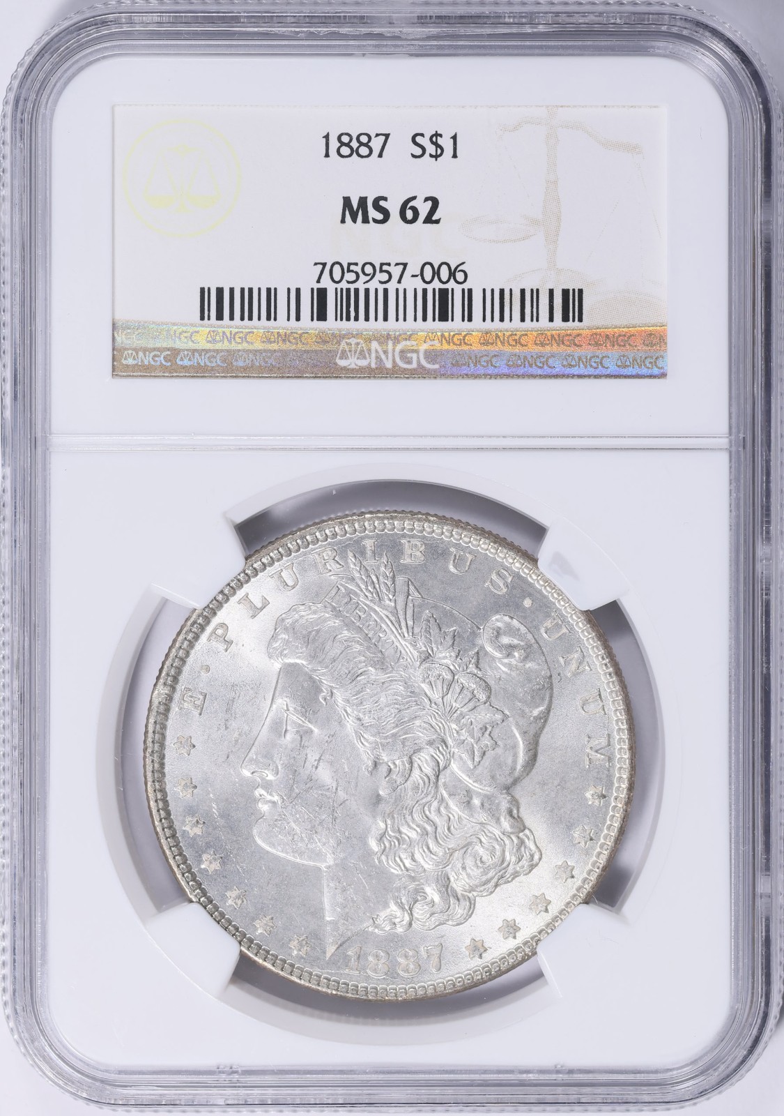 1887  -    MORGAN  SILVER  DOLLAR  -  NGC  MS 62