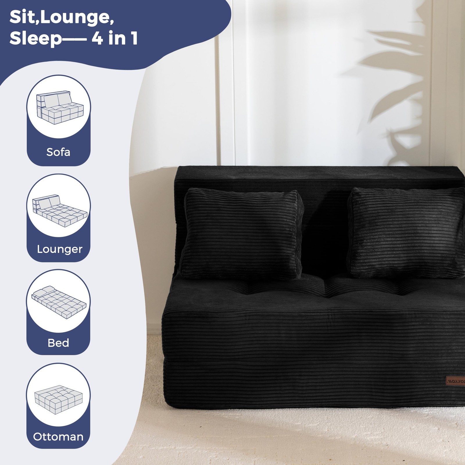 MAXYOYO Convertible Sofa Bed Fold Out Couch with Pillow MSF1BKUS100