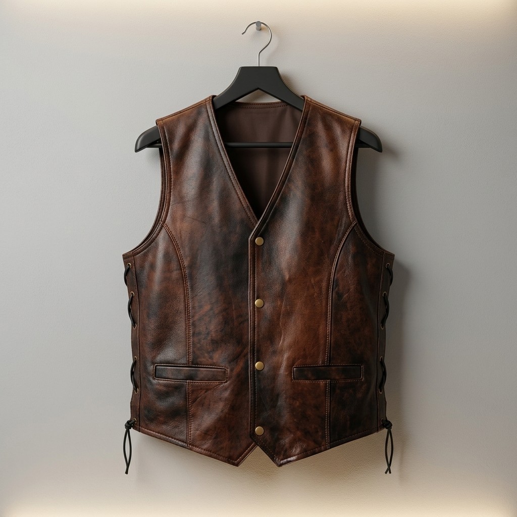 New Vintage Brown Leather Motorcycle Vest Men Side Lace Biker Waistcoat For Ride