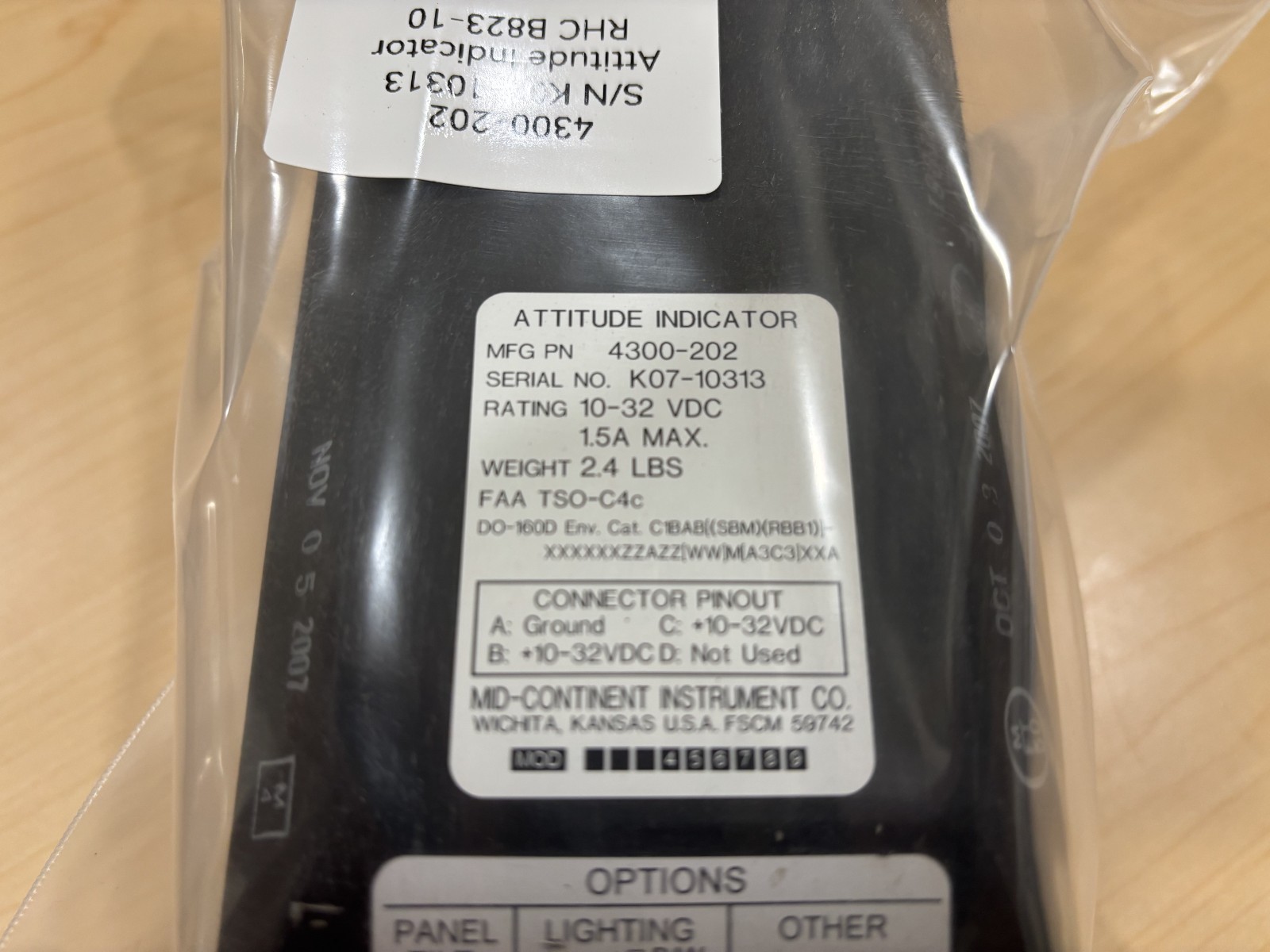 Mid Continent Instruments Attitude Indicator P/N 4300-202
