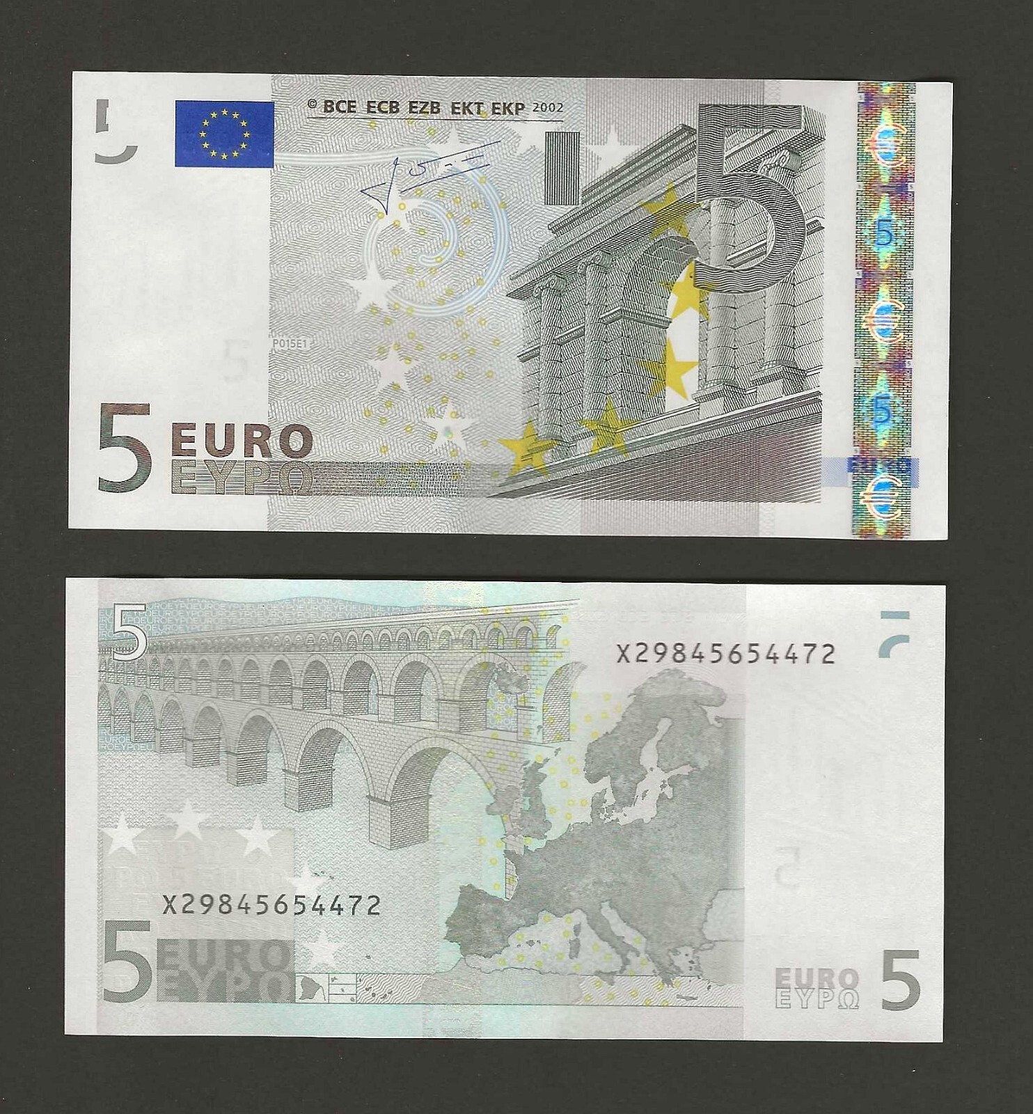 EUROPEAN UNION 5 Euro 2002, P-8x GERMANY, Trichet Code "P" (G&D) Pf X, UNC Grade