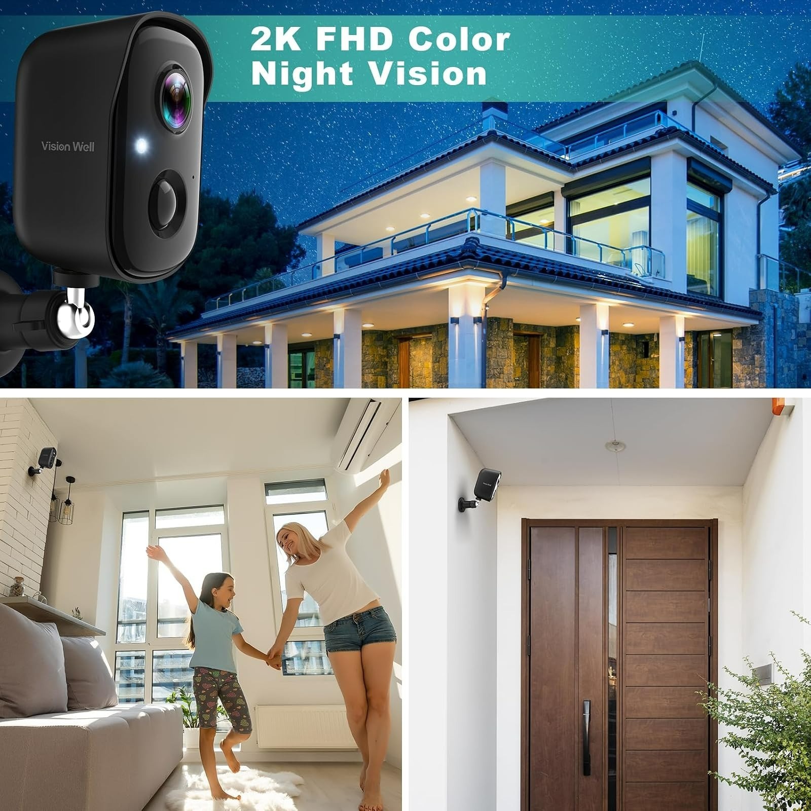 VISION WELL 2K Wireless Outdoor Security Camera, AI Motion Detection, Waterproof