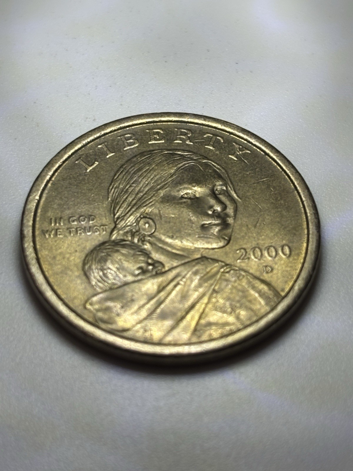 2000 D Sacagawea Dollar Coin No Edge Lettering